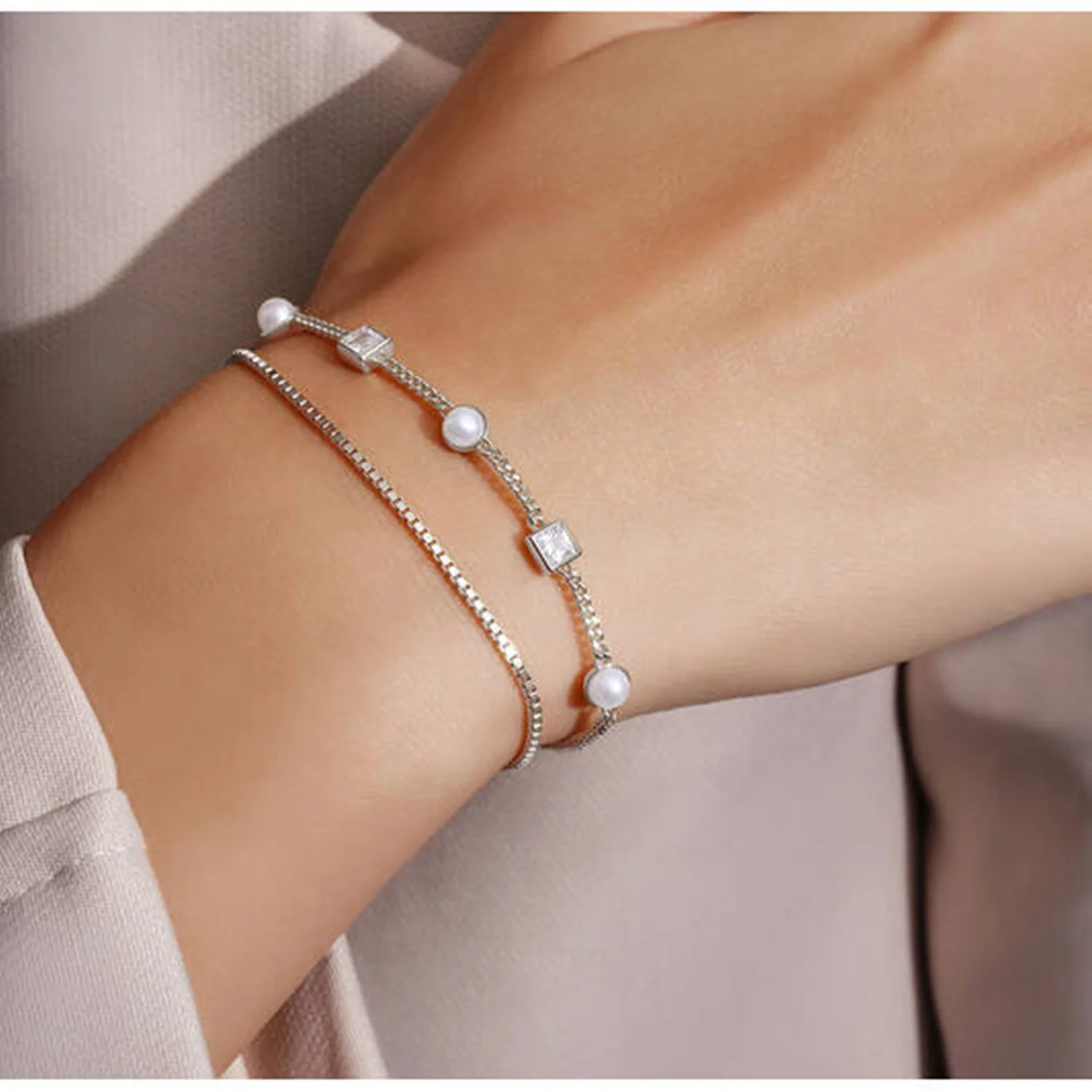 Ania Haie Reimaginer 925 Sterling Silver Pearl Station Bracelet AH-B069-02H - Image 2