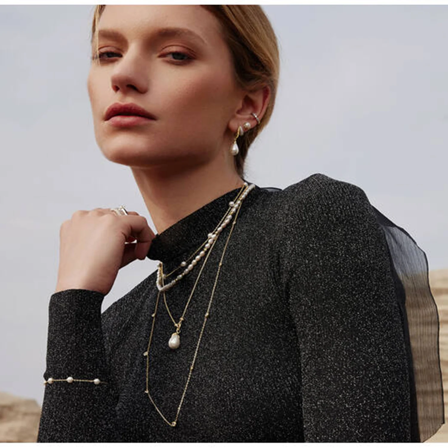 Ania Haie Reimaginer Gold Coloured Shell Pearl Drop Hoop Earrings AH-E069-09G - Image 2