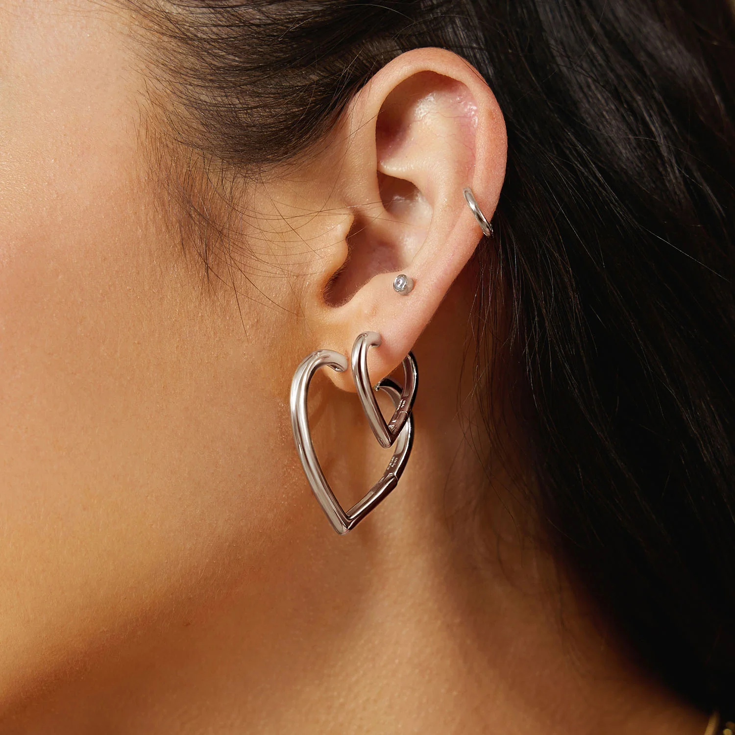 Ania Haie Sunny Sparkler Silver Medium Heart Hoop Earrings AH-E064-03H - Image 2