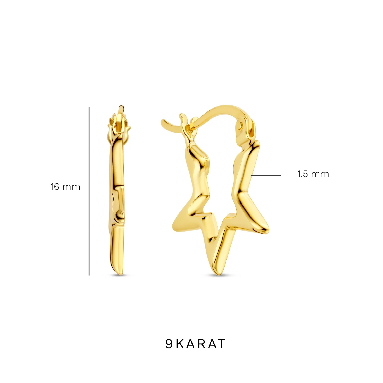 Beloro Jewels Della Spiga Luna 9 Karat Gold Star Earrings BO360083 - Image 5