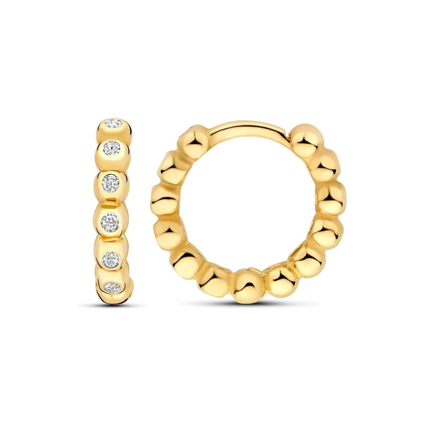 Beloro Jewels Monte Napoleone Elena 9 karat gold hoop earrings with zirconia stones (8,3 mm)  BO360114 - Image 4