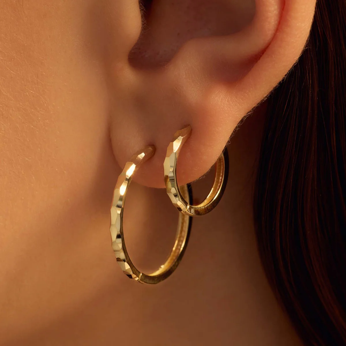 Beloro Jewels Quadrilatero d'Ora Marina 9 karat gold hoop earrings with diamond cut BO360090 - Image 3