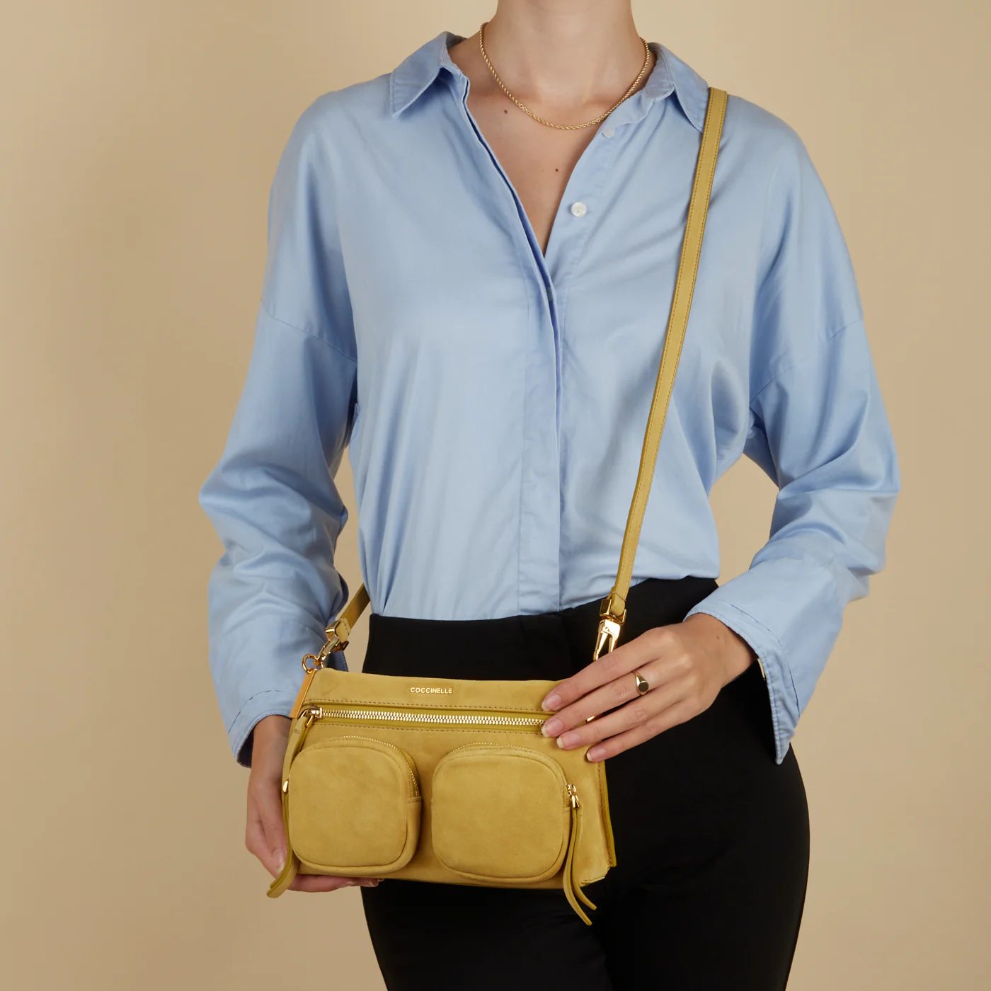 Coccinelle Hyle Suede Yellow Handbag E1PH7180201G09 - Image 3