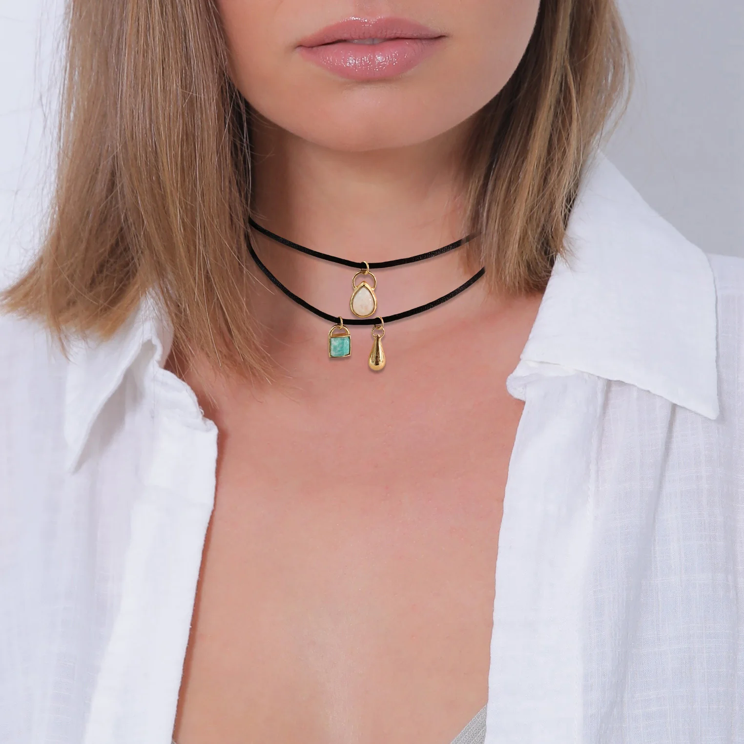 Elli 925 Sterling Silver Layered Choker Gold plated with Moonstone 2004-BF-0008265-001 - Image 6