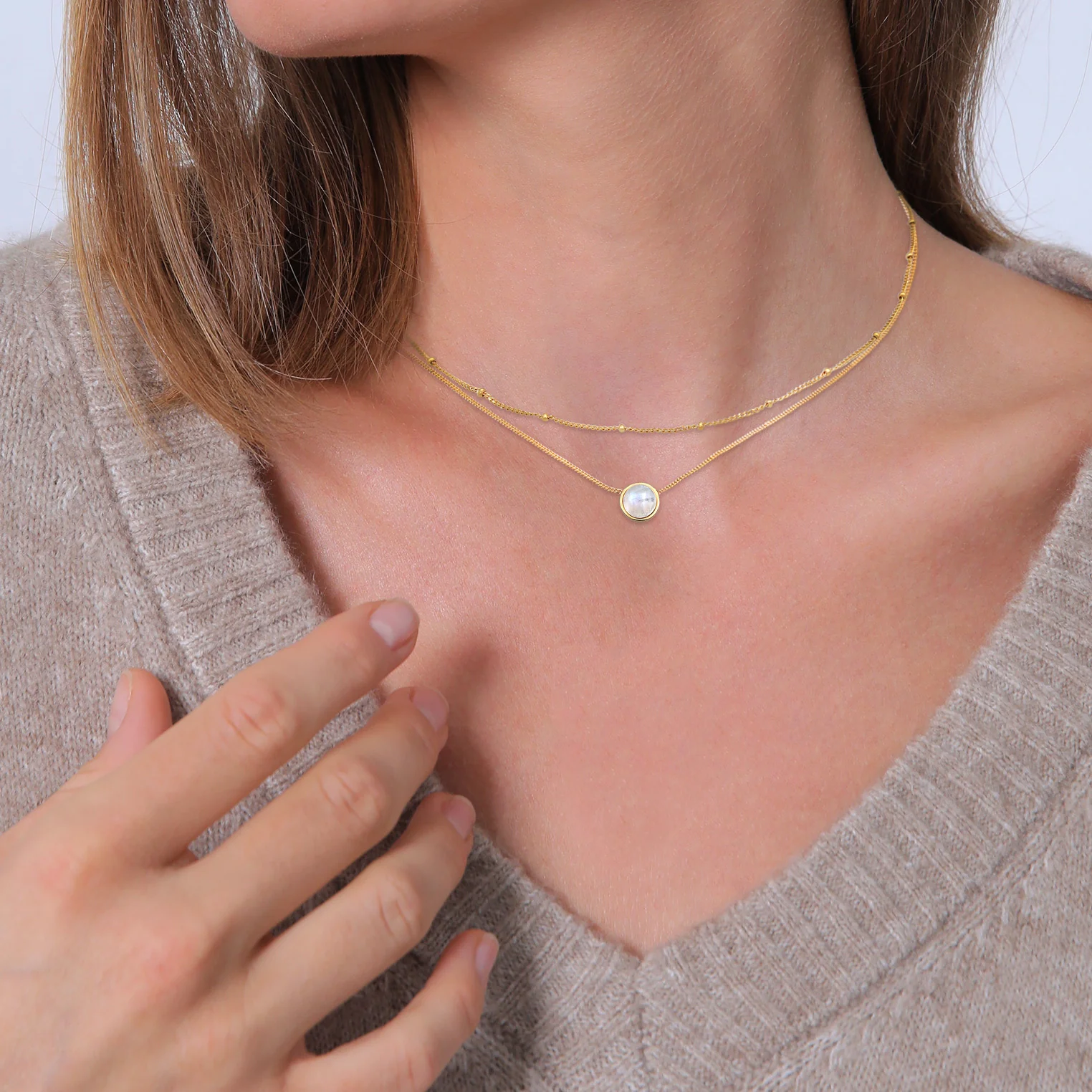 Elli 925 Sterling Silver Layered Choker with Moonstone 2004-BF-0008211-001 - Image 6