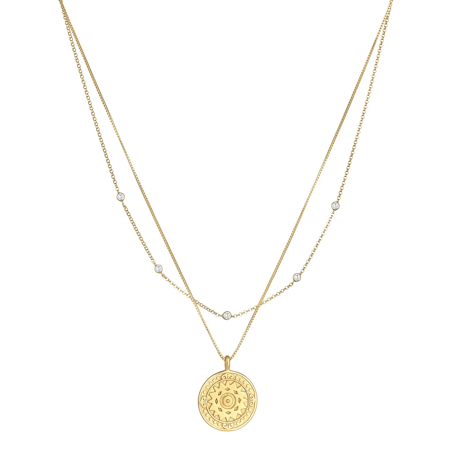 Elli 925 Sterling Silver Layered Coin Necklace with Zirconia 2004-BF-0008196-001 - Image 2