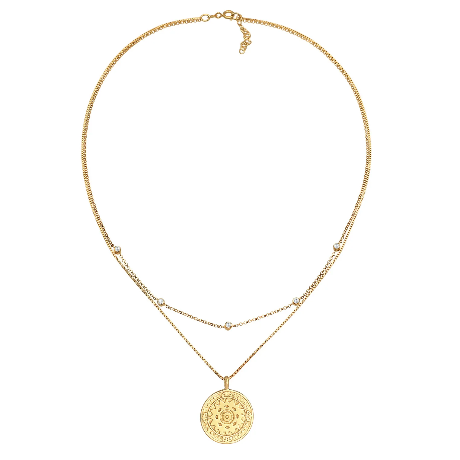 Elli 925 Sterling Silver Layered Coin Necklace with Zirconia 2004-BF-0008196-001 - Image 3