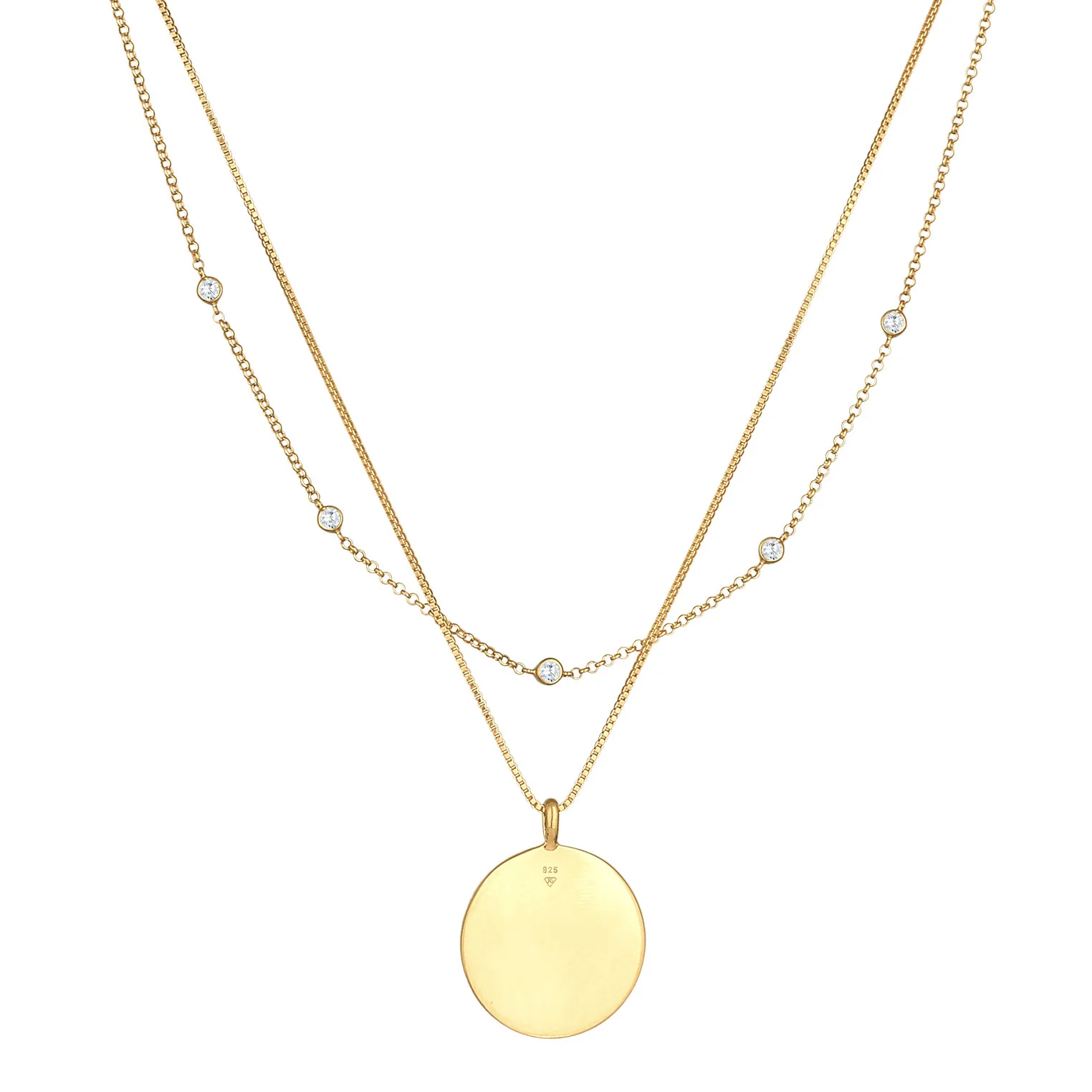 Elli 925 Sterling Silver Layered Coin Necklace with Zirconia 2004-BF-0008196-001 - Image 4