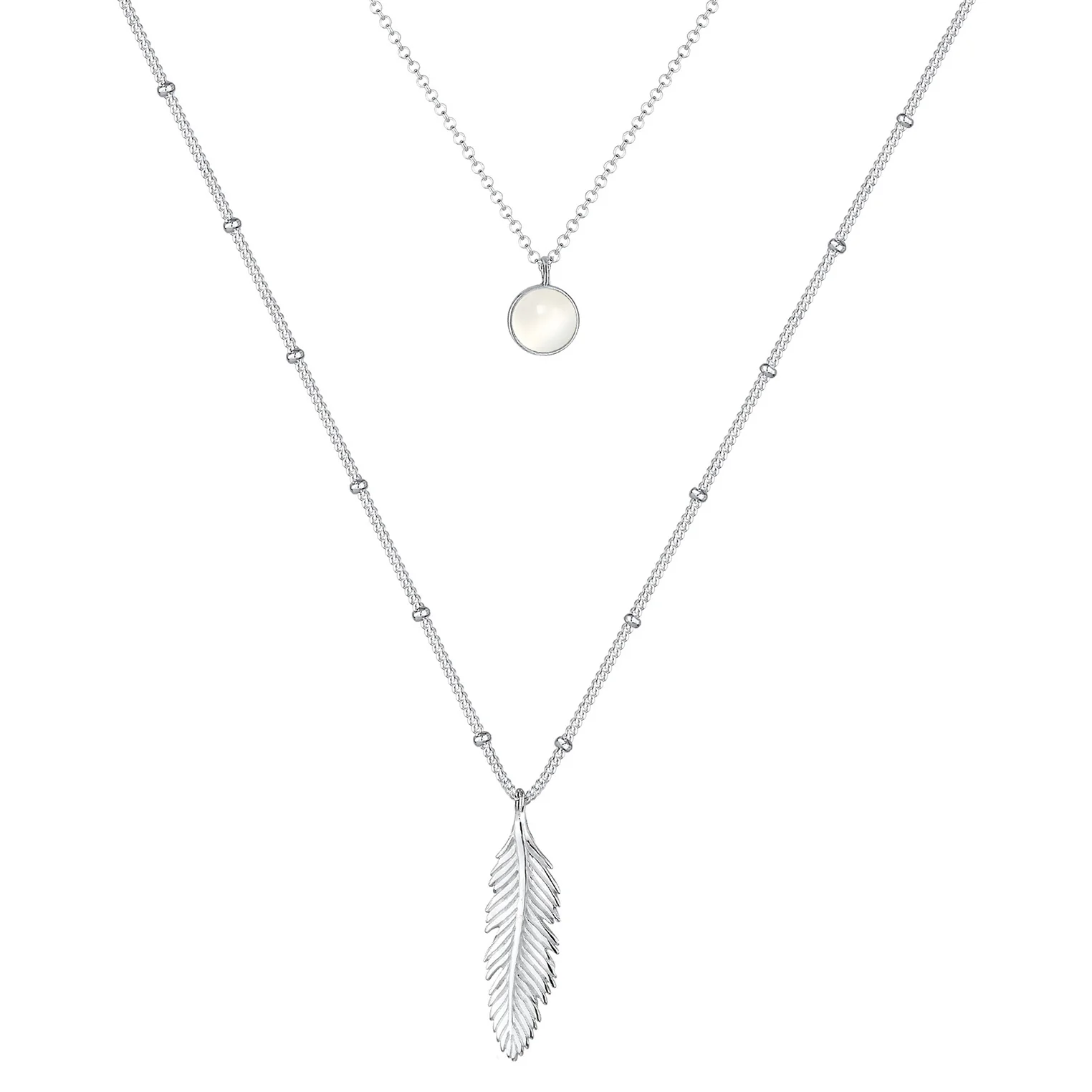 Elli 925 Sterling Silver Layered Link Chain Necklace with Moonstone 2004-BF-0007742-001 - Image 2