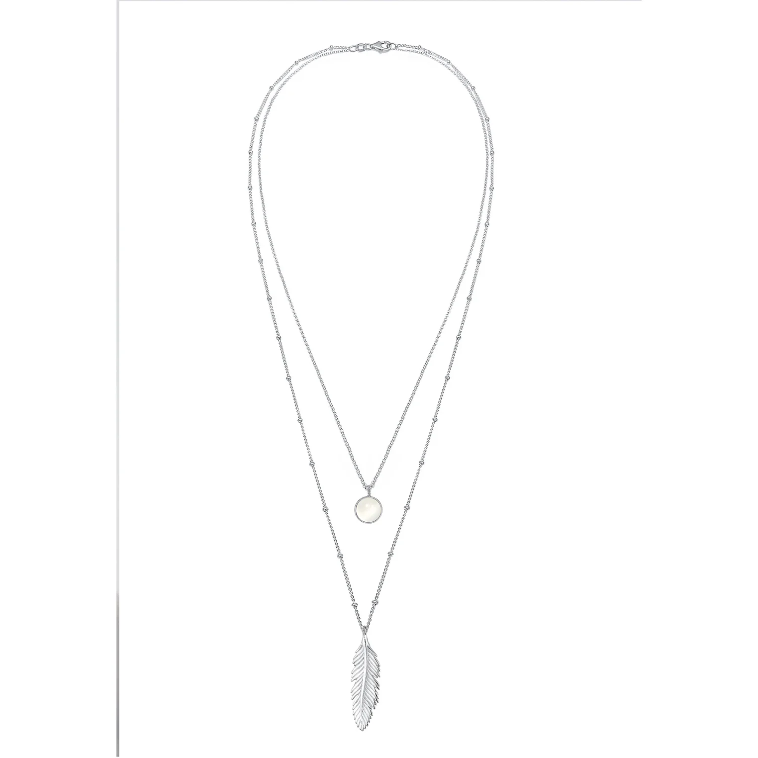 Elli 925 Sterling Silver Layered Link Chain Necklace with Moonstone 2004-BF-0007742-001 - Image 3