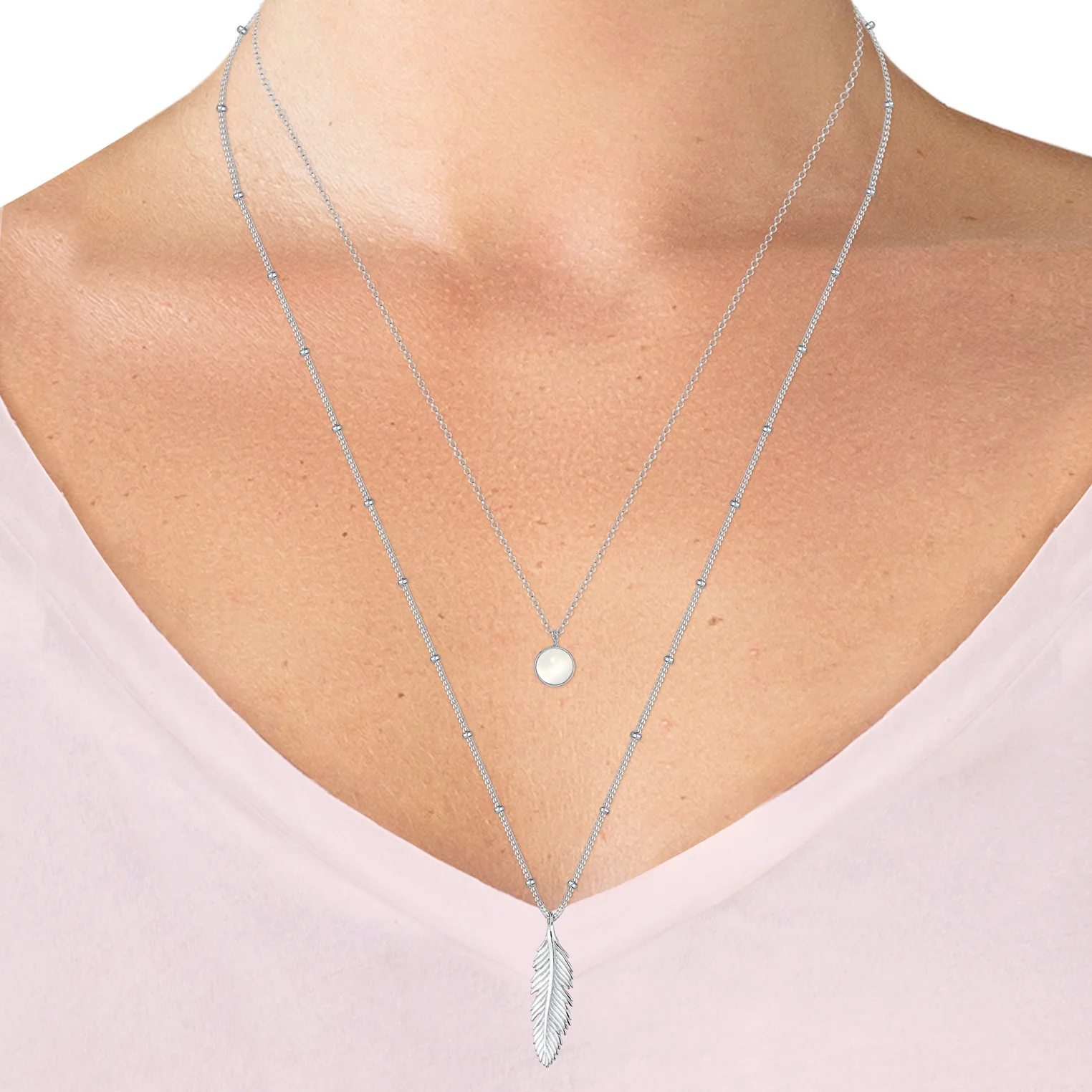 Elli 925 Sterling Silver Layered Link Chain Necklace with Moonstone 2004-BF-0007742-001 - Image 6