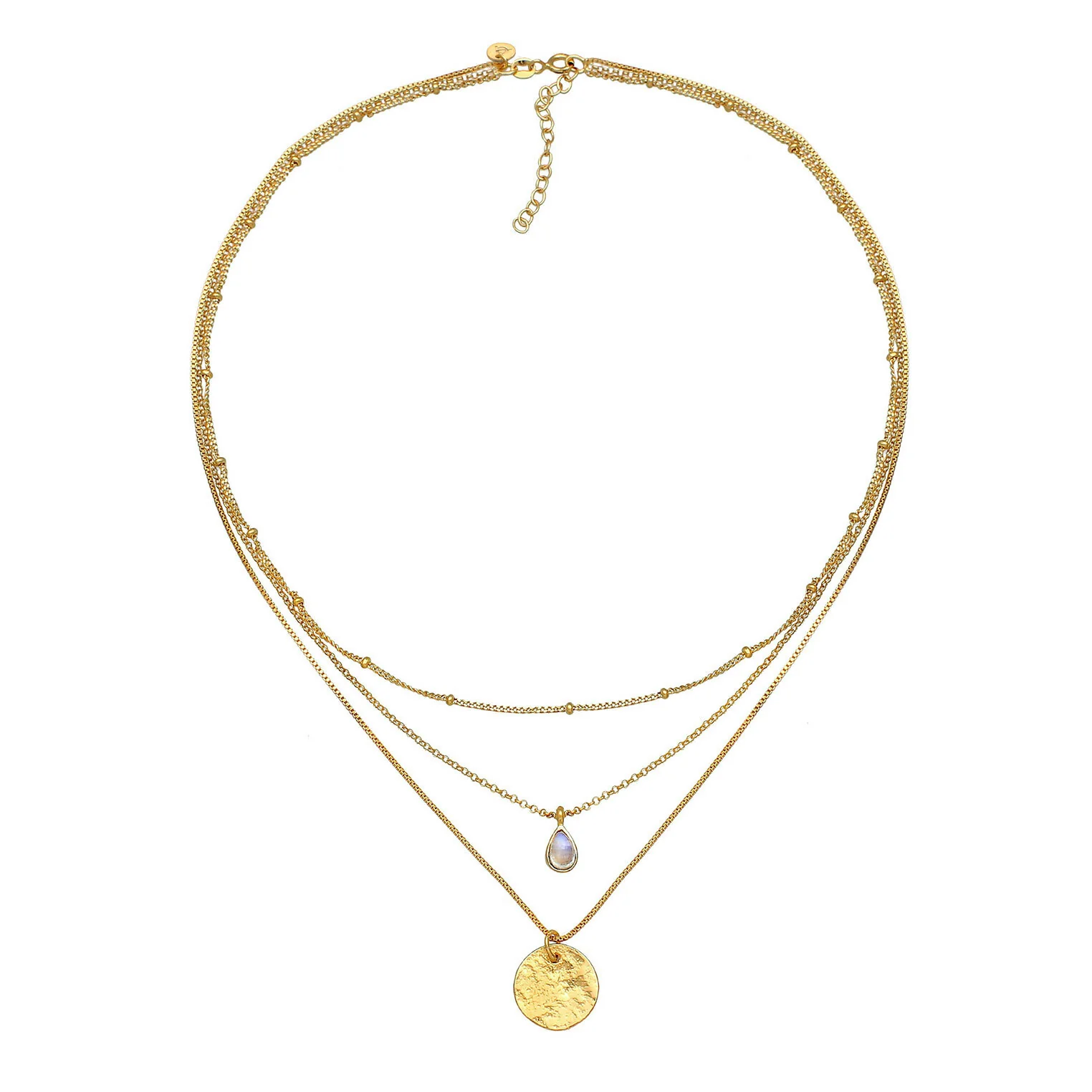 Elli 925 Sterling Silver Layered Link Chain Necklace with Moonstone 2004-BF-0008108-001 - Image 3