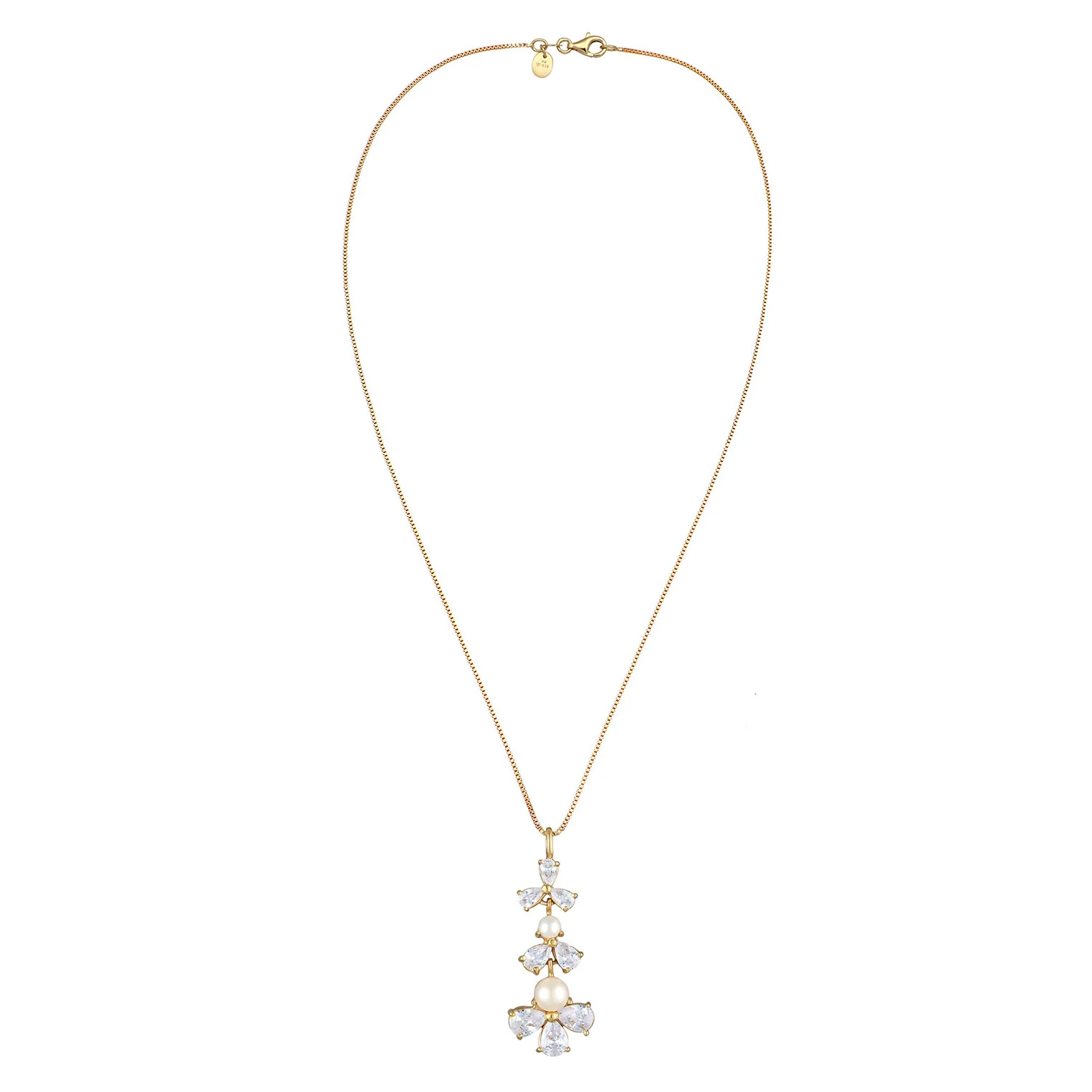 Elli 925 Sterling Silver Pearl Necklace Gold plated with Zirconia 2004-BF-0007961-001 - Image 2