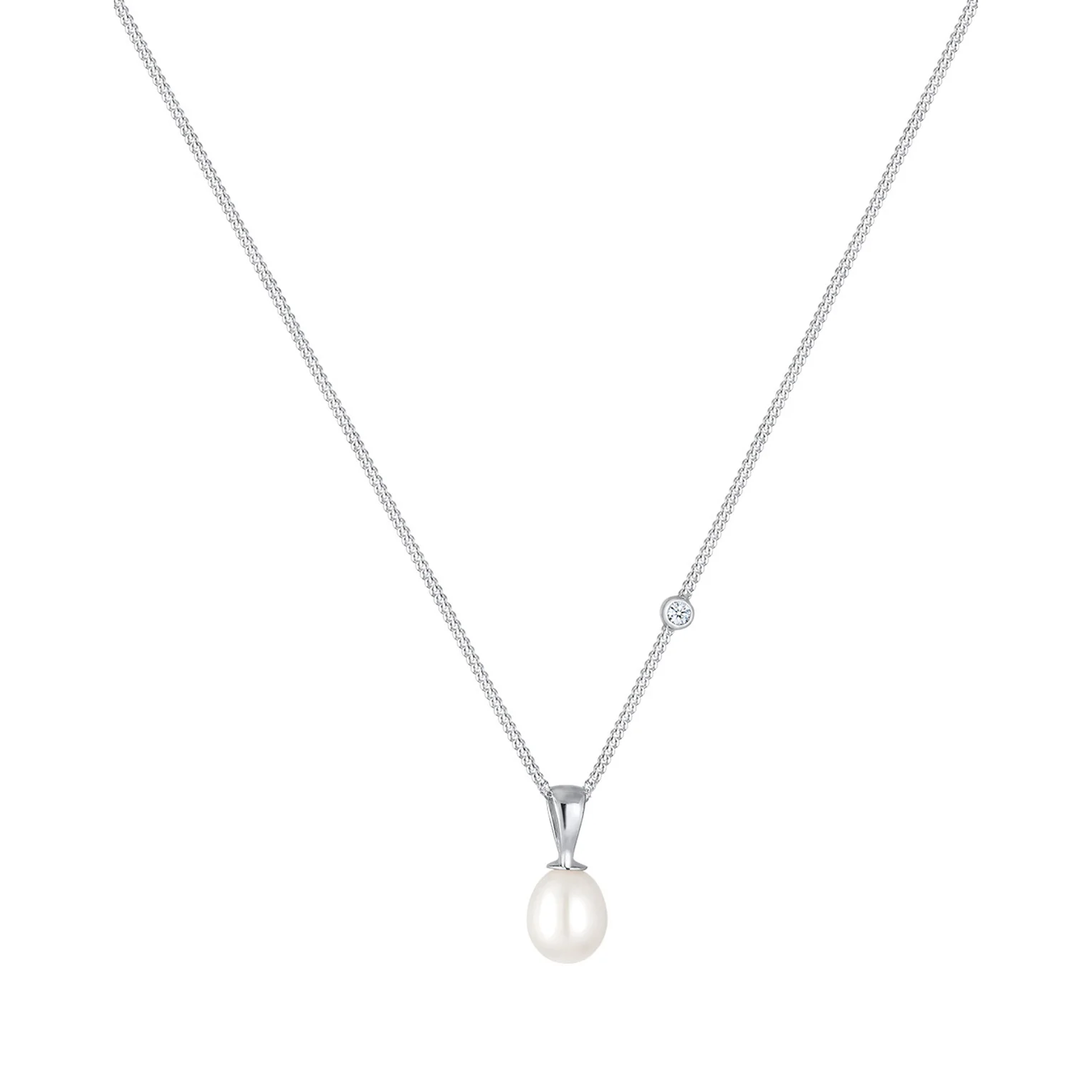 Elli 925 Sterling Silver Pearl Necklace with Diamond 2004-BF-0008078-001 - Image 2