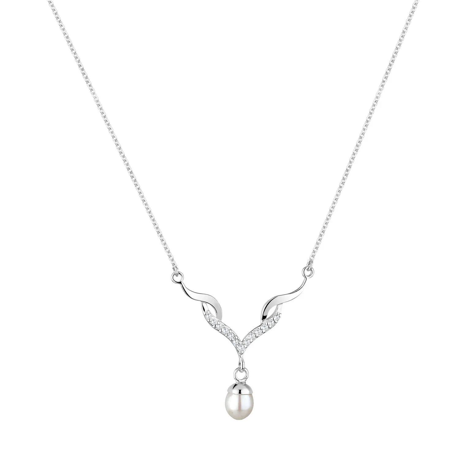 Elli 925 Sterling Silver Pearl Necklace with Zirconia 2004-BF-0007983-001 - Image 2