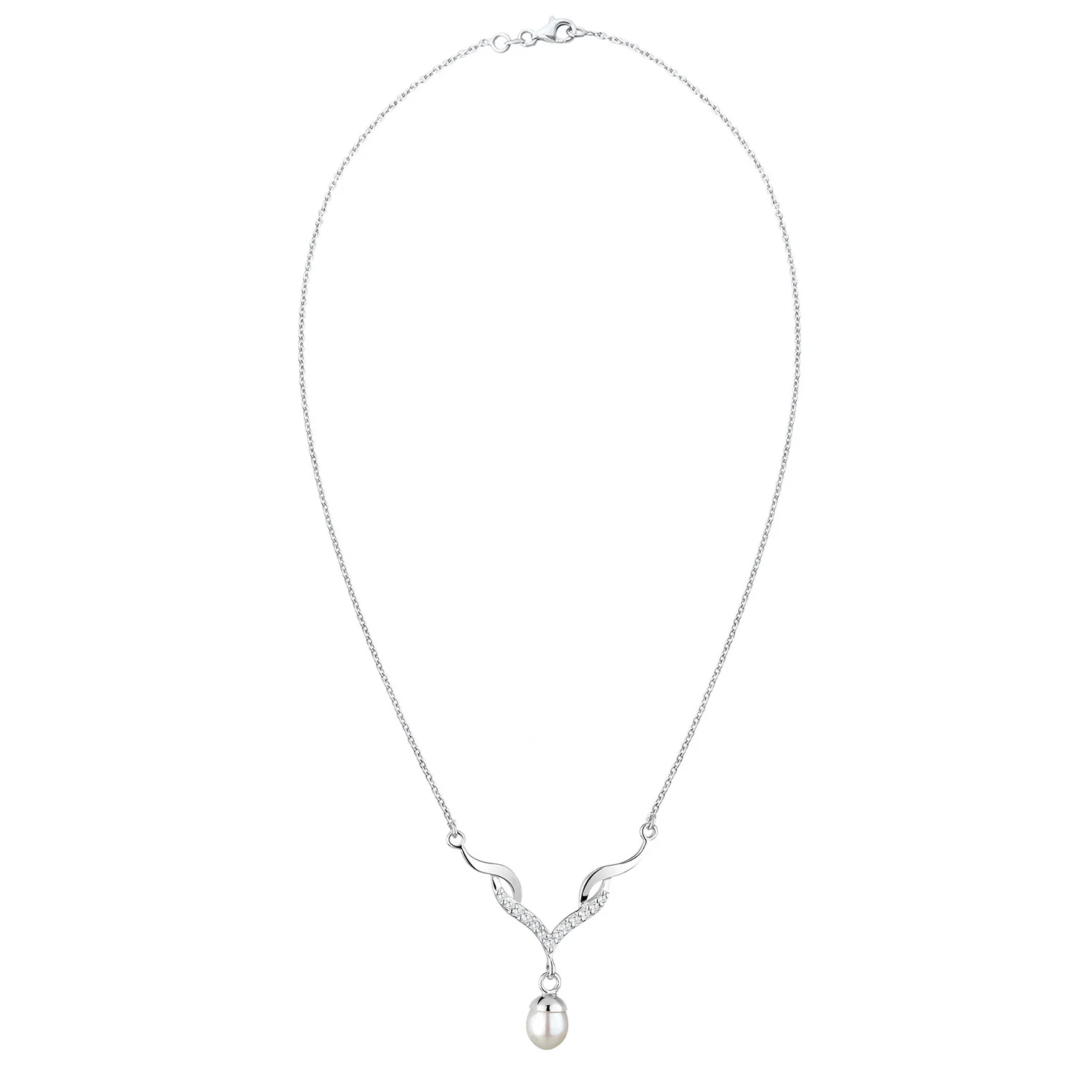 Elli 925 Sterling Silver Pearl Necklace with Zirconia 2004-BF-0007983-001 - Image 3