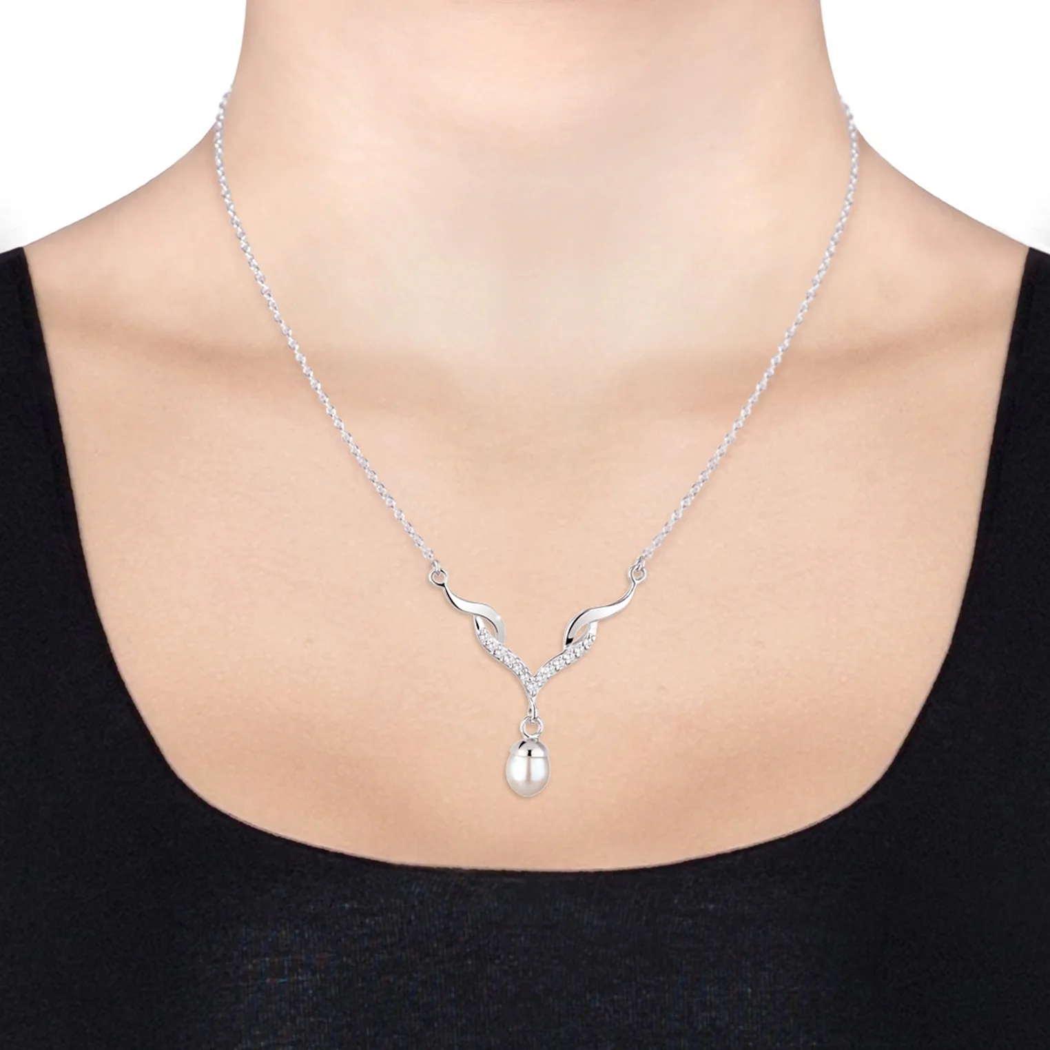 Elli 925 Sterling Silver Pearl Necklace with Zirconia 2004-BF-0007983-001 - Image 5