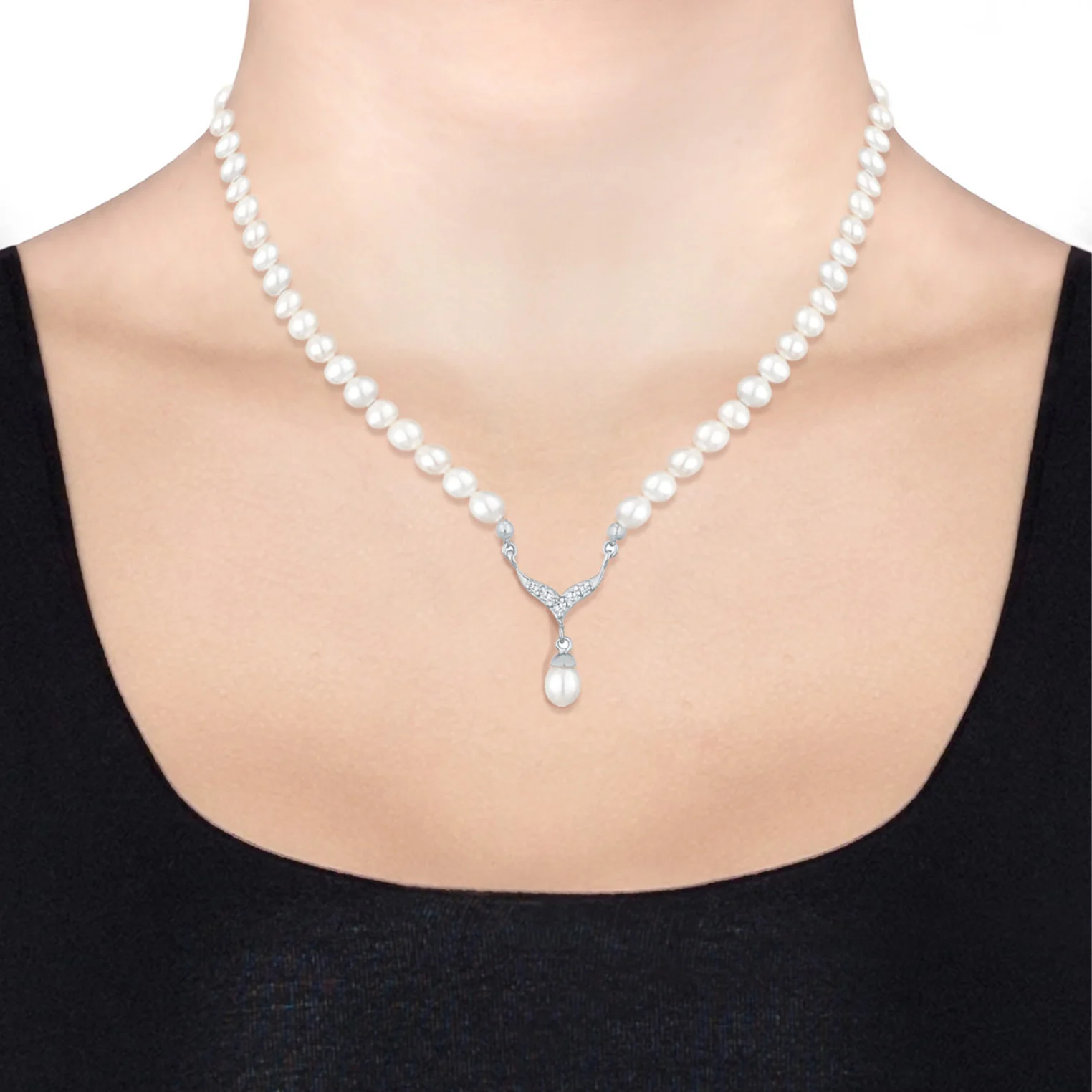 Elli 925 Sterling Silver Pearl Necklace with Zirconia 2004-BF-0008239-001 - Image 4