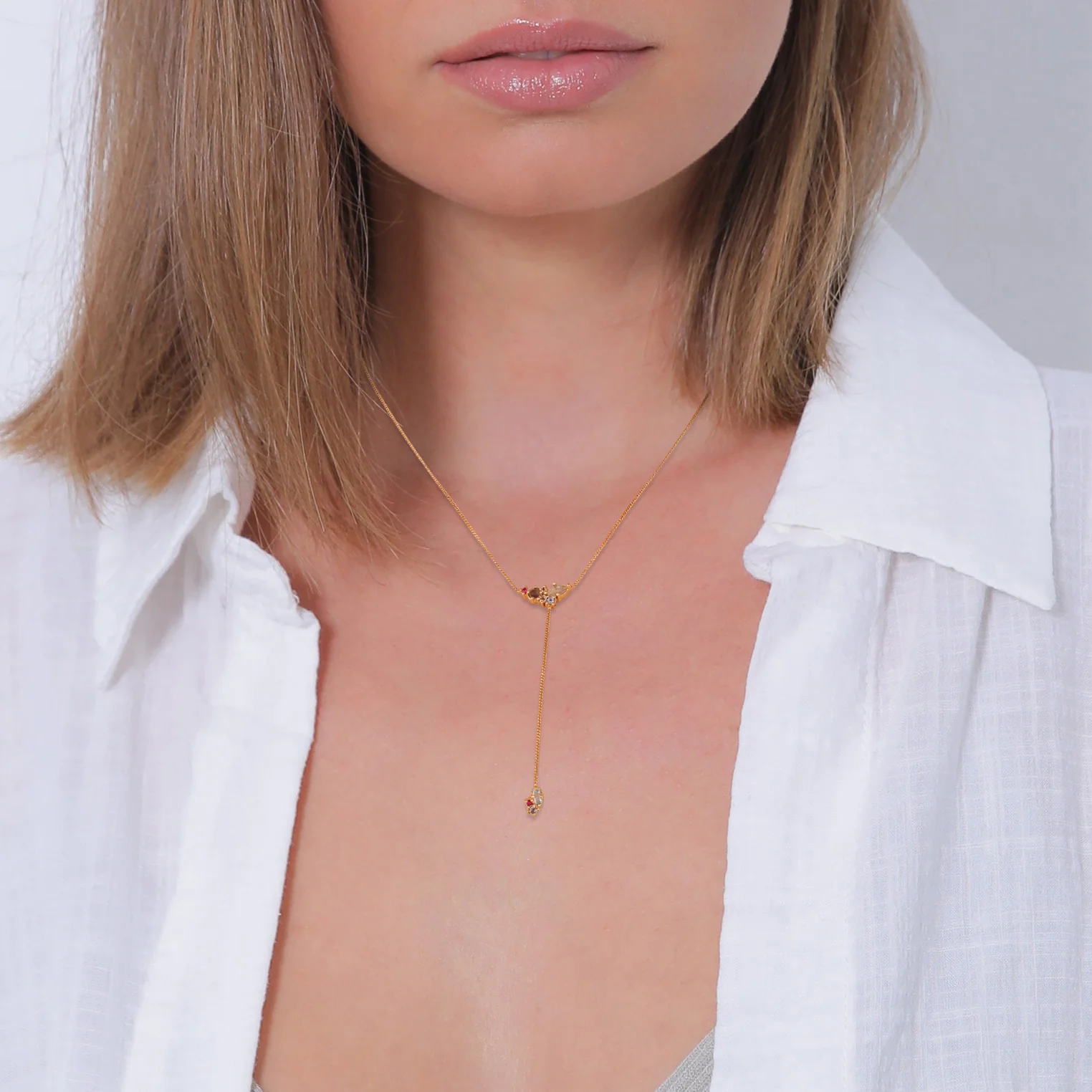 Elli 925 Sterling Silver Y Chain Necklace Gold plated with Topaz 2004-BF-0008126-001 - Image 5