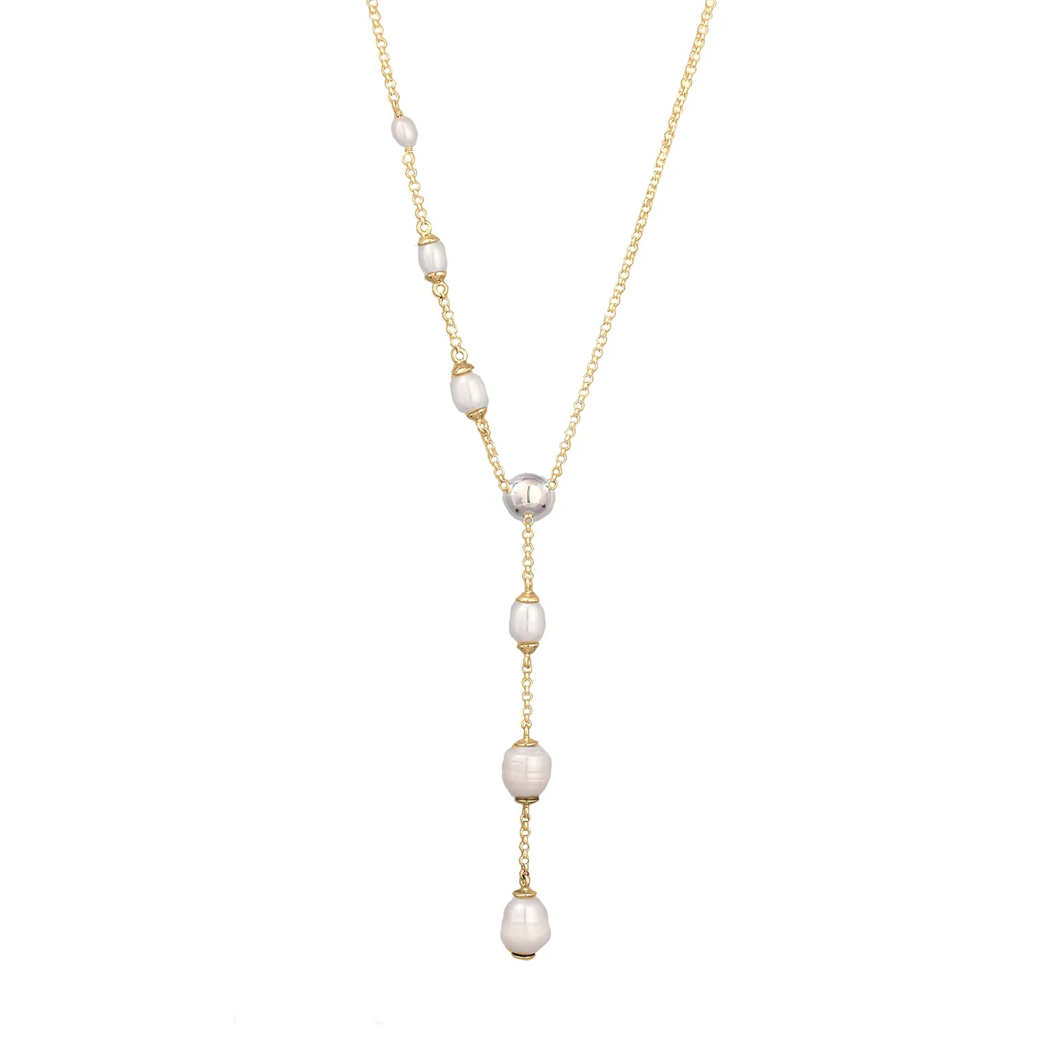 Elli 925 Sterling Silver Y Chain Pearl Necklace Gold plated 2004-BF-0008264-001 - Image 2