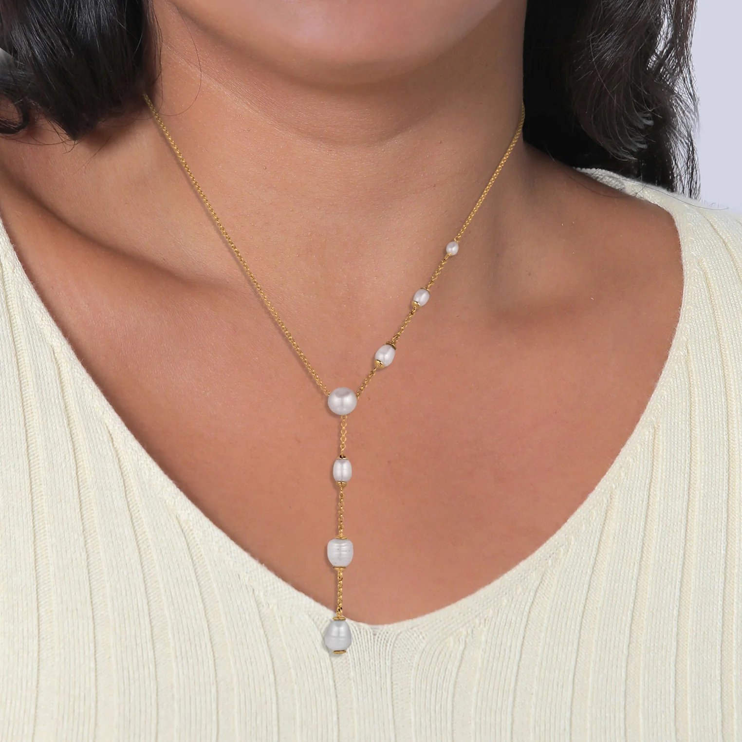 Elli 925 Sterling Silver Y Chain Pearl Necklace Gold plated 2004-BF-0008264-001 - Image 5
