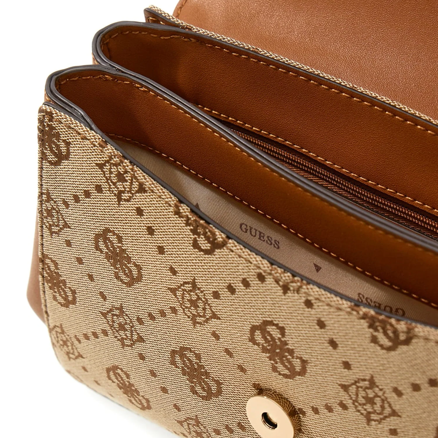 Guess Melinda Latte Logo Top Handle Flap Handbag HWJP99-2200-LTL - Image 2
