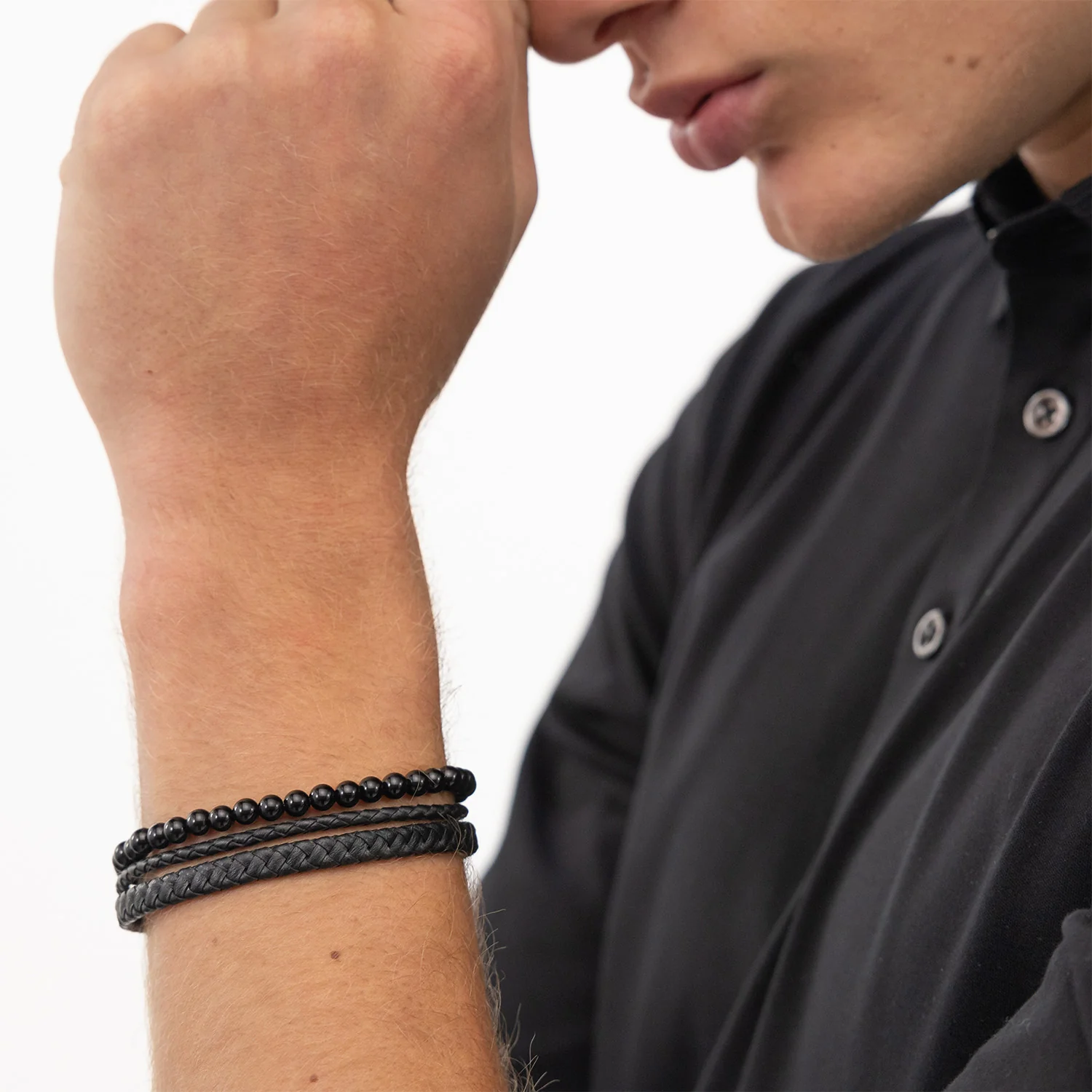 Hugo Boss BOSS Black Leather Gemstone Bracelet HBJ1580786 - Image 2