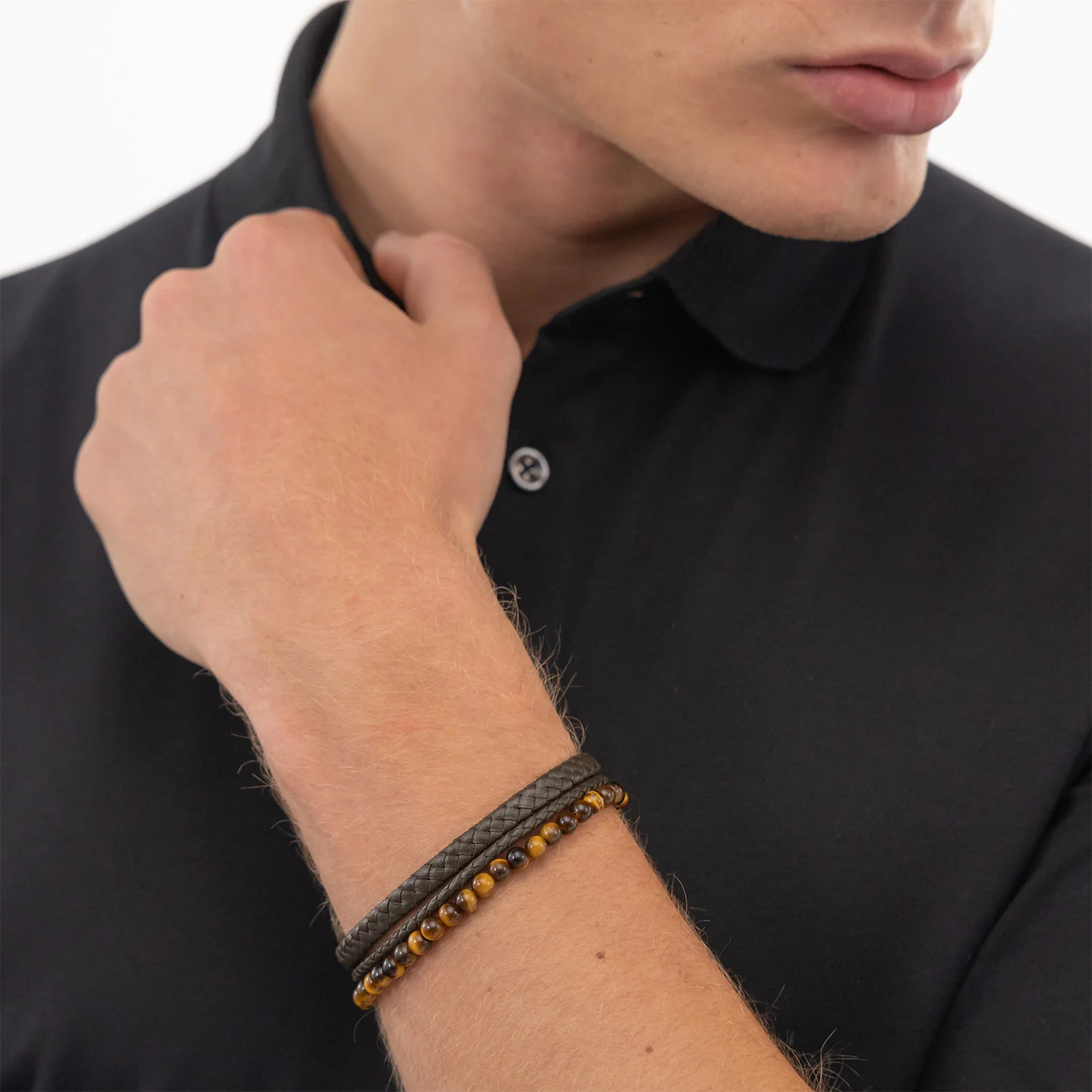 Hugo Boss BOSS Brown Leather Gemstone Bracelet HBJ1580787 - Image 2