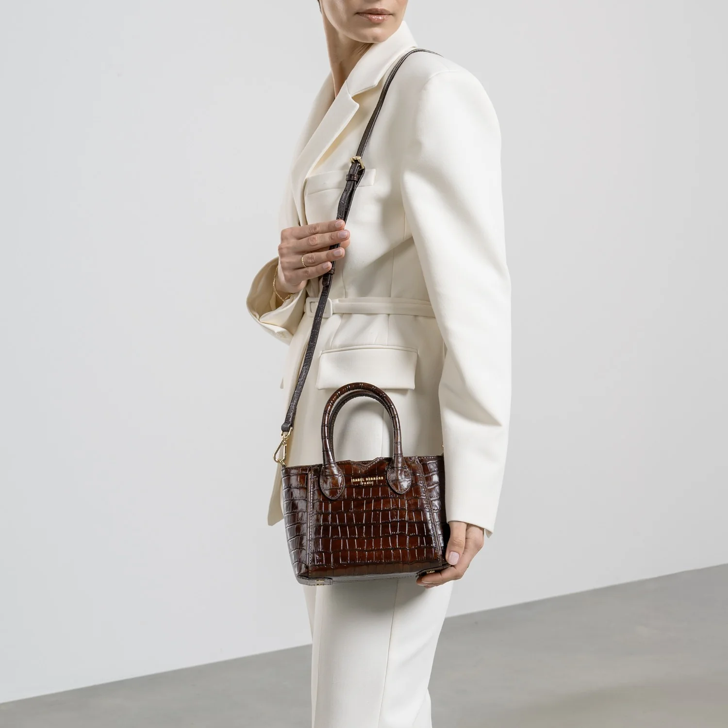 Isabel Bernard Honoré Cloe Mini Croco Brown Calfskin Leather Handbag IB21124-230 - Image 2