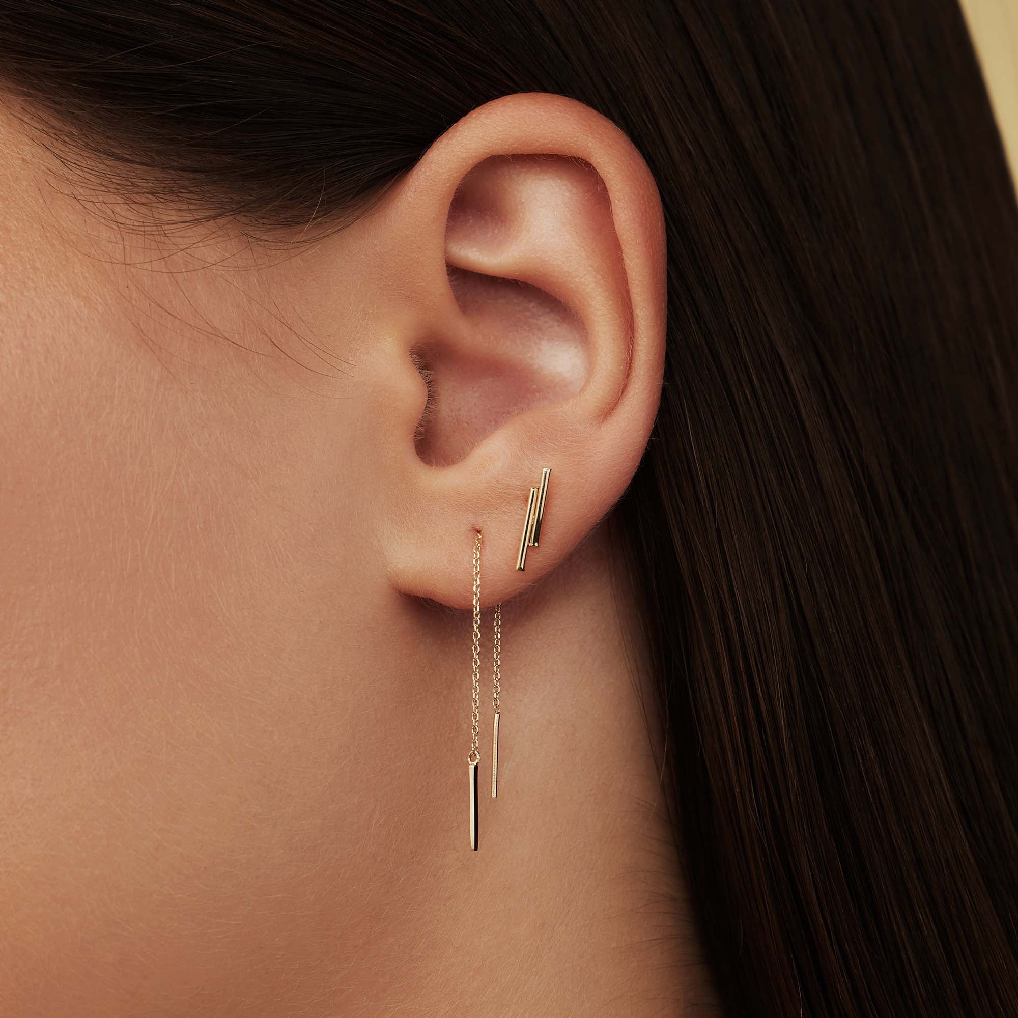 Isabel Bernard 14 Carat Golden Le Marais Double Tube Ear Studs IB360058 - Image 2