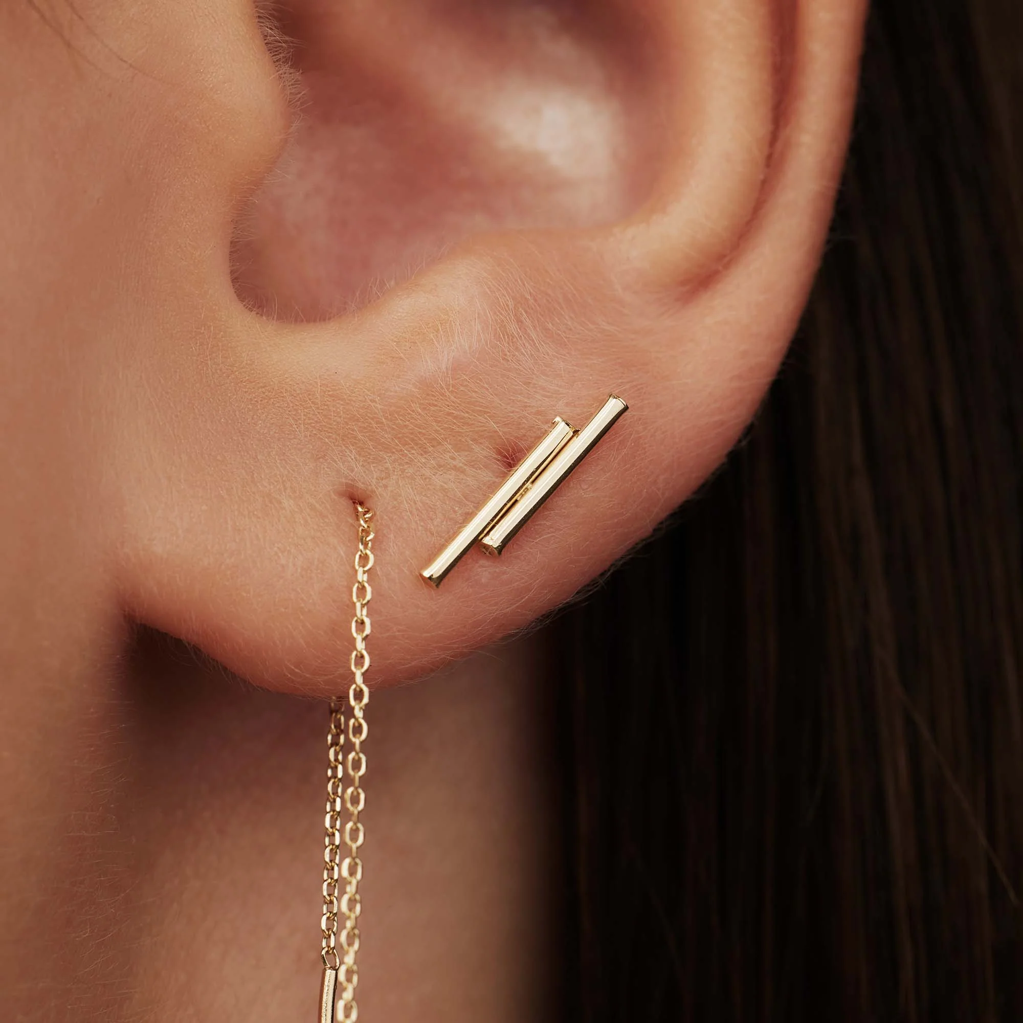 Isabel Bernard 14 Carat Golden Le Marais Double Tube Ear Studs IB360058 - Image 3