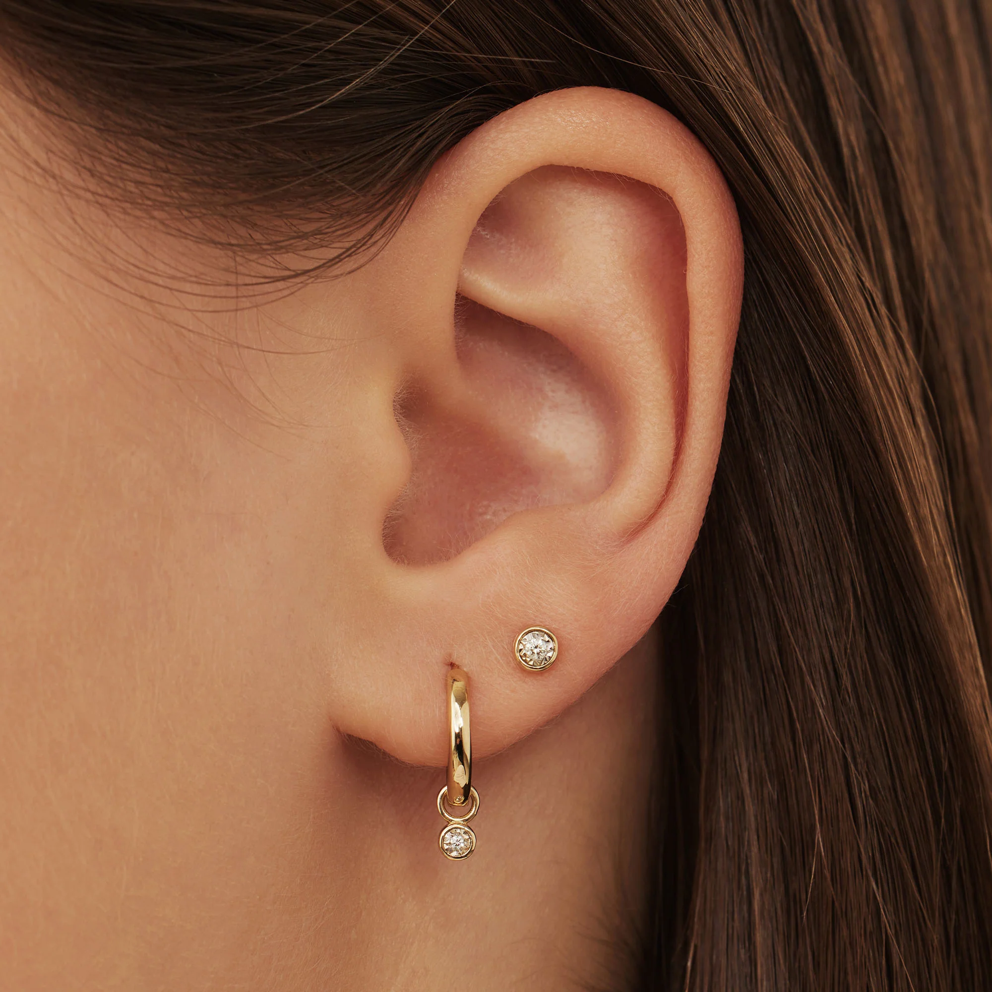 Isabel Bernard De La Paix Inaya 14 Carat Golden Ear Studs | diamond 0.02 ct | IBD360024 - Image 2