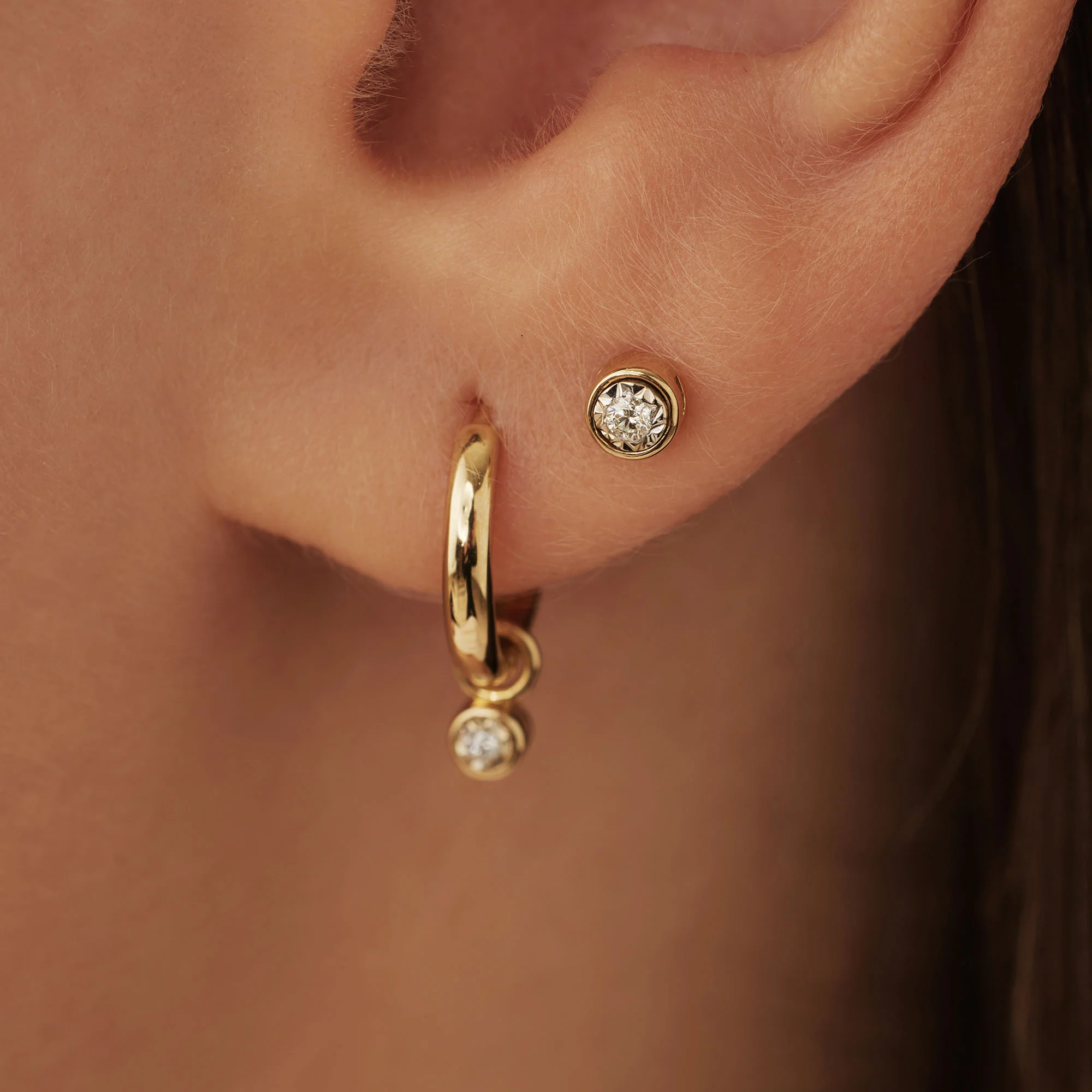 Isabel Bernard De La Paix Inaya 14 Carat Golden Ear Studs | diamond 0.04 ct | IBD360026 - Image 3