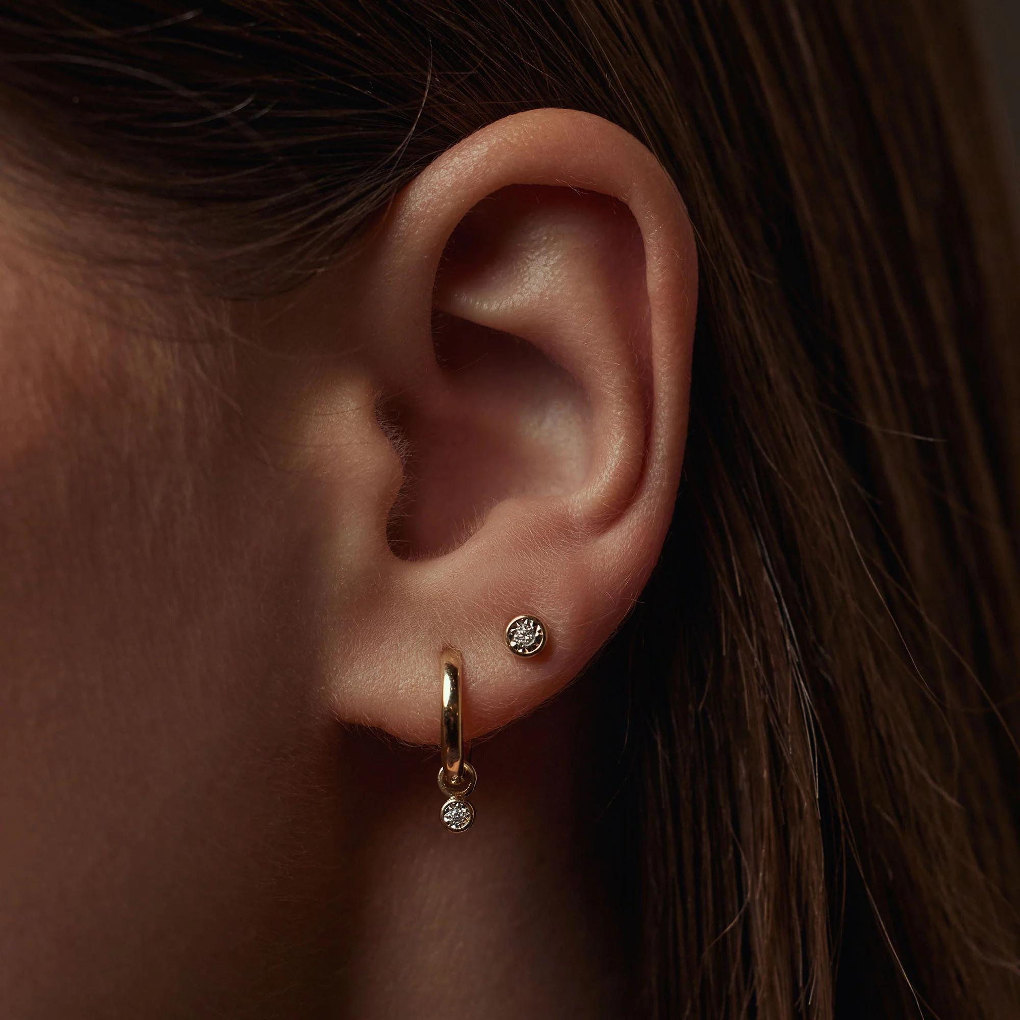 Isabel Bernard De La Paix Inaya 14 Carat Golden Ear Studs | diamond 0.04 ct | IBD360026 - Image 4