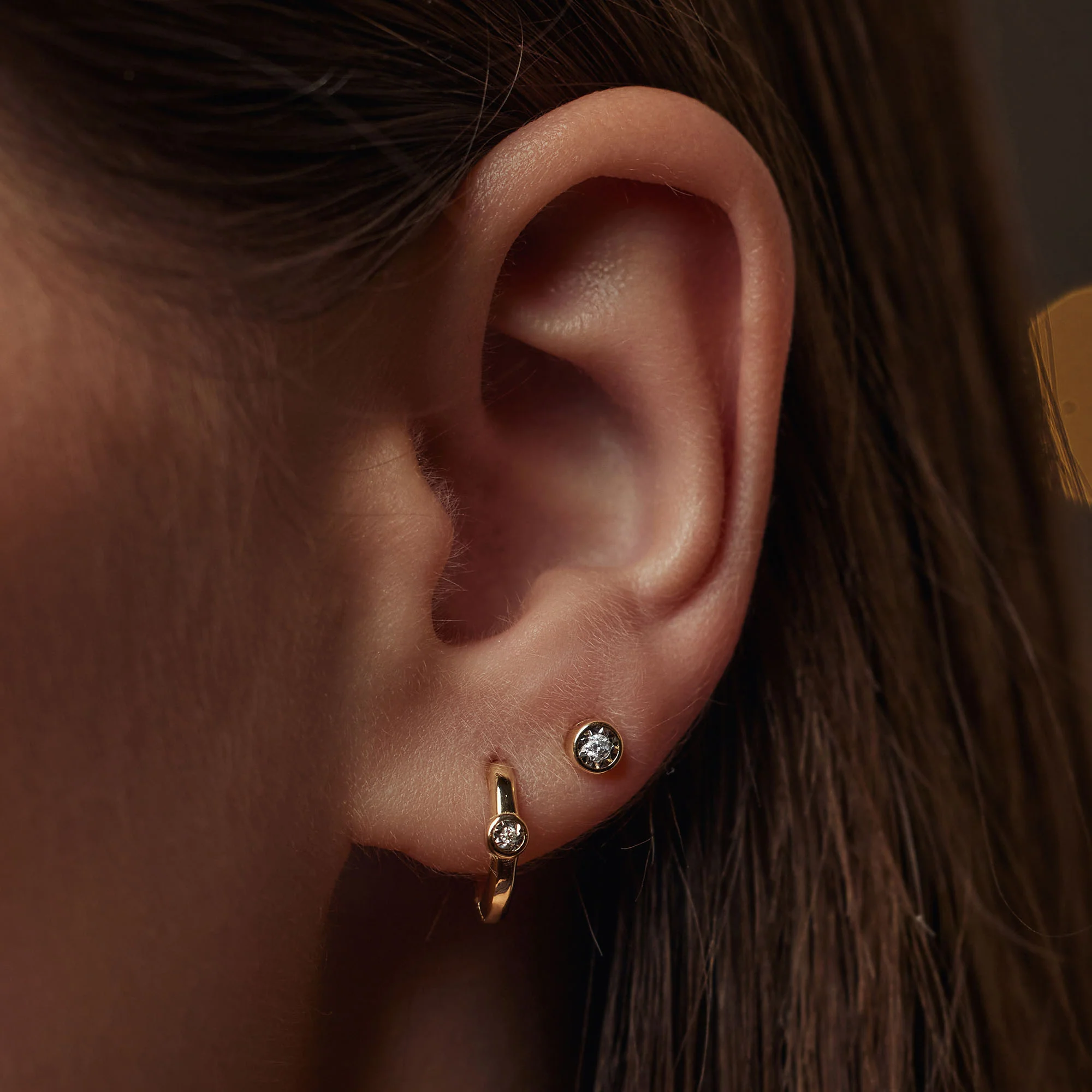 Isabel Bernard De La Paix Inaya 14 Carat Golden Ear Studs | diamond 0.04 ct | IBD360026 - Image 5