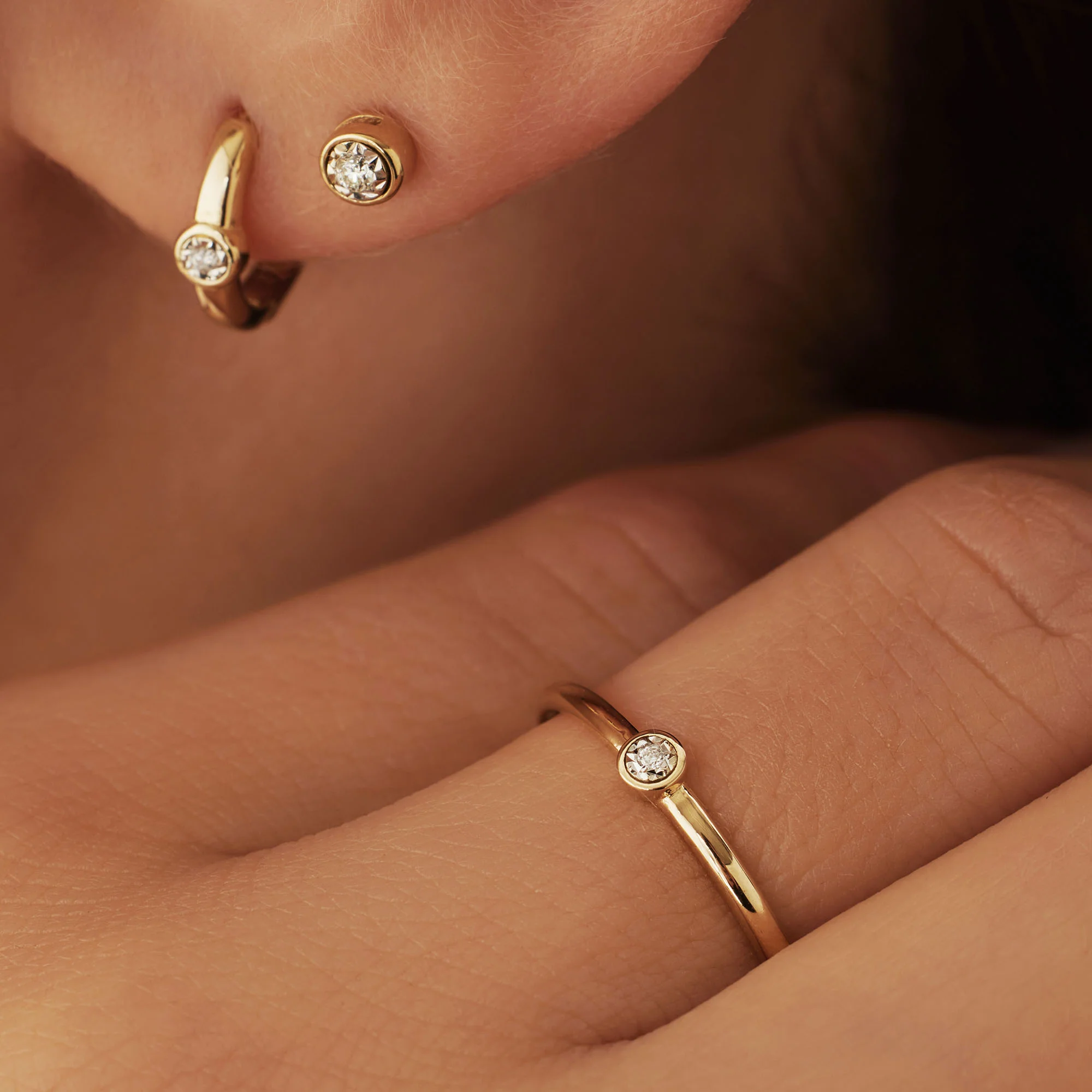 Isabel Bernard De La Paix Inaya 14 Carat Golden Ear Studs | diamond 0.04 ct | IBD360026 - Image 6