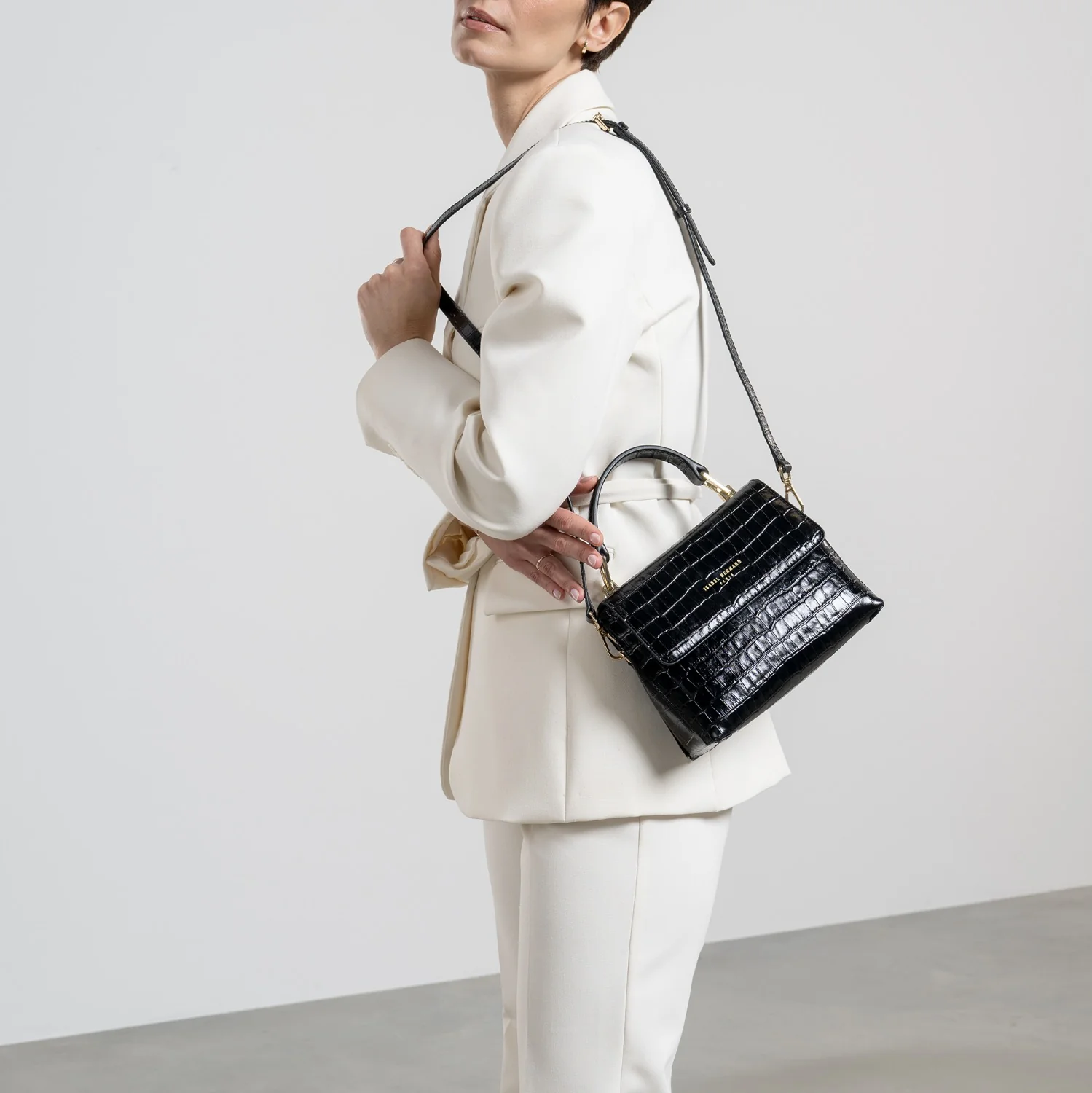 Isabel Bernard Femme Forte Heline croco Black Leather Handbag made of Calfskin IB21037 - Image 2