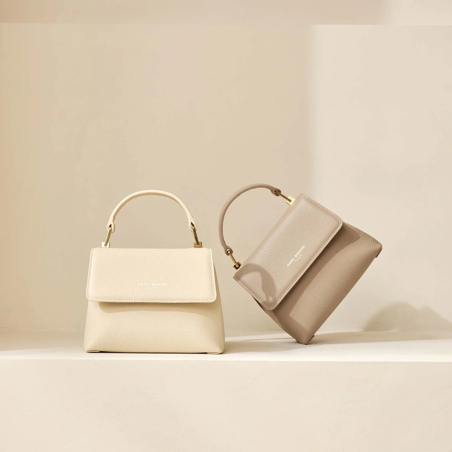 Isabel Bernard Femme Forte Heline Taupe Leather Handbag made of Calfskin IB21039 - Image 4