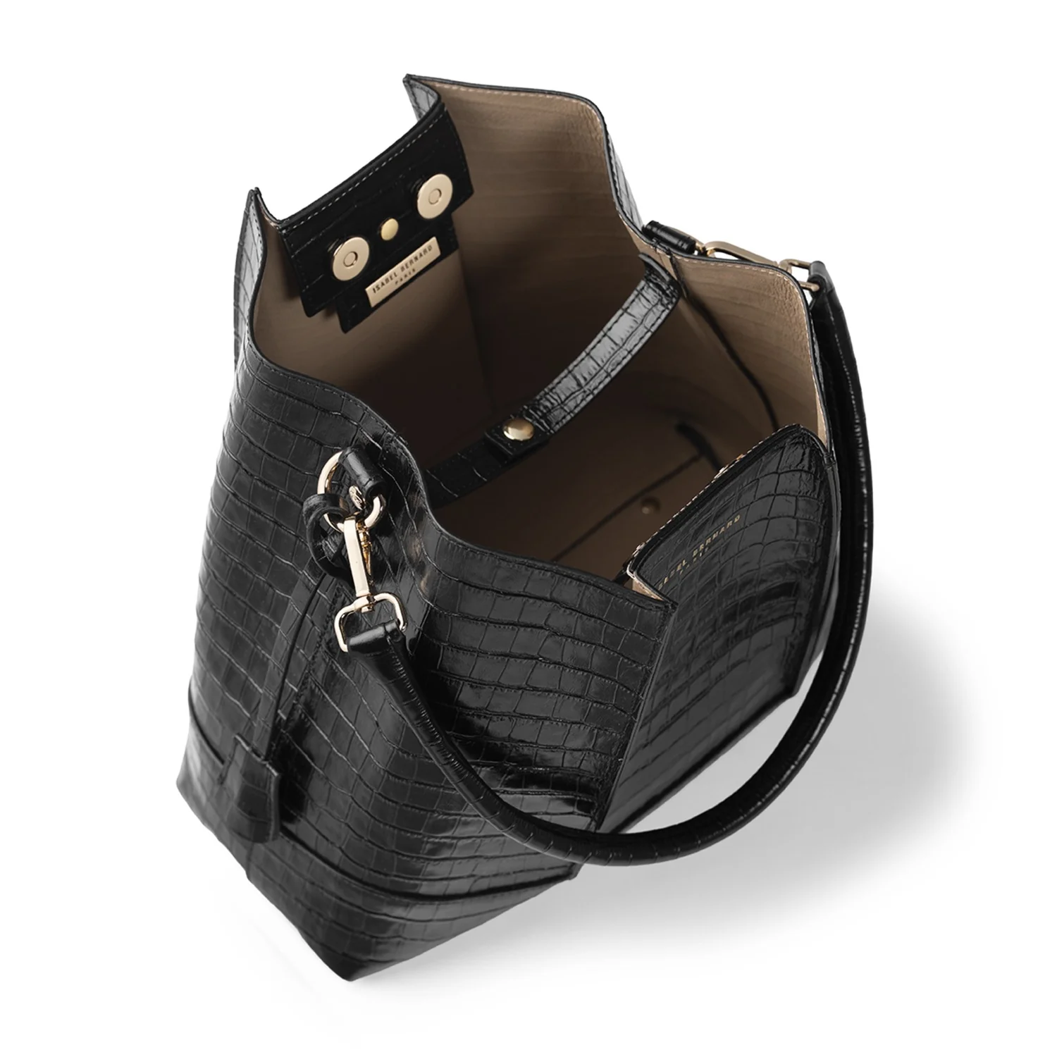 Isabel Bernard Femme Forte Macie Croco Black Calfskin Leather Handbag IB25074-201 - Image 10