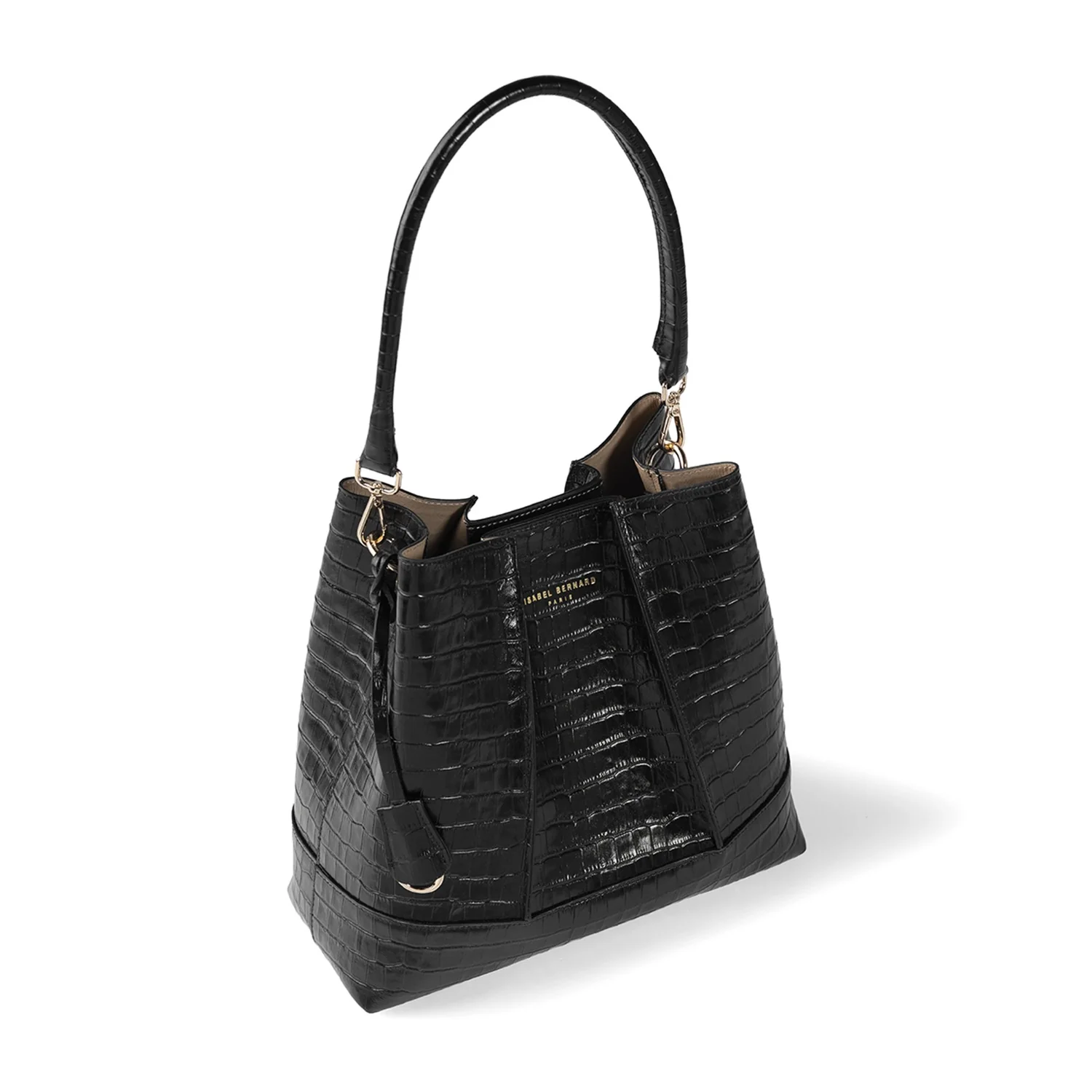 Isabel Bernard Femme Forte Macie Croco Black Calfskin Leather Handbag IB25074-201 - Image 9