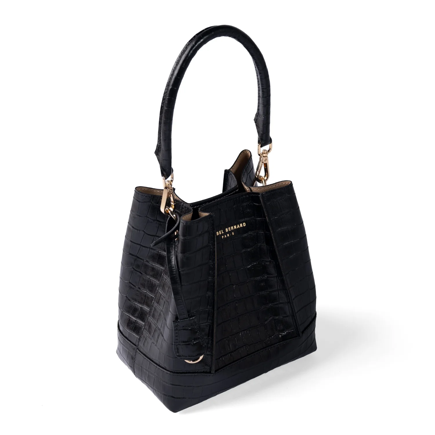 Isabel Bernard Femme Forte Minette Croco Black Calfskin Leather Handbag IB21114-201 - Image 8