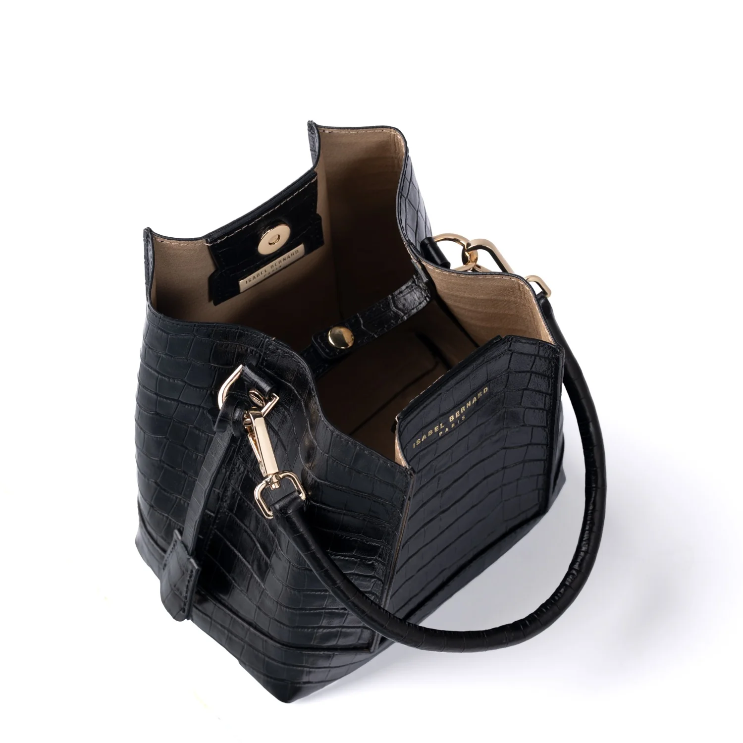 Isabel Bernard Femme Forte Minette Croco Black Calfskin Leather Handbag IB21114-201 - Image 9