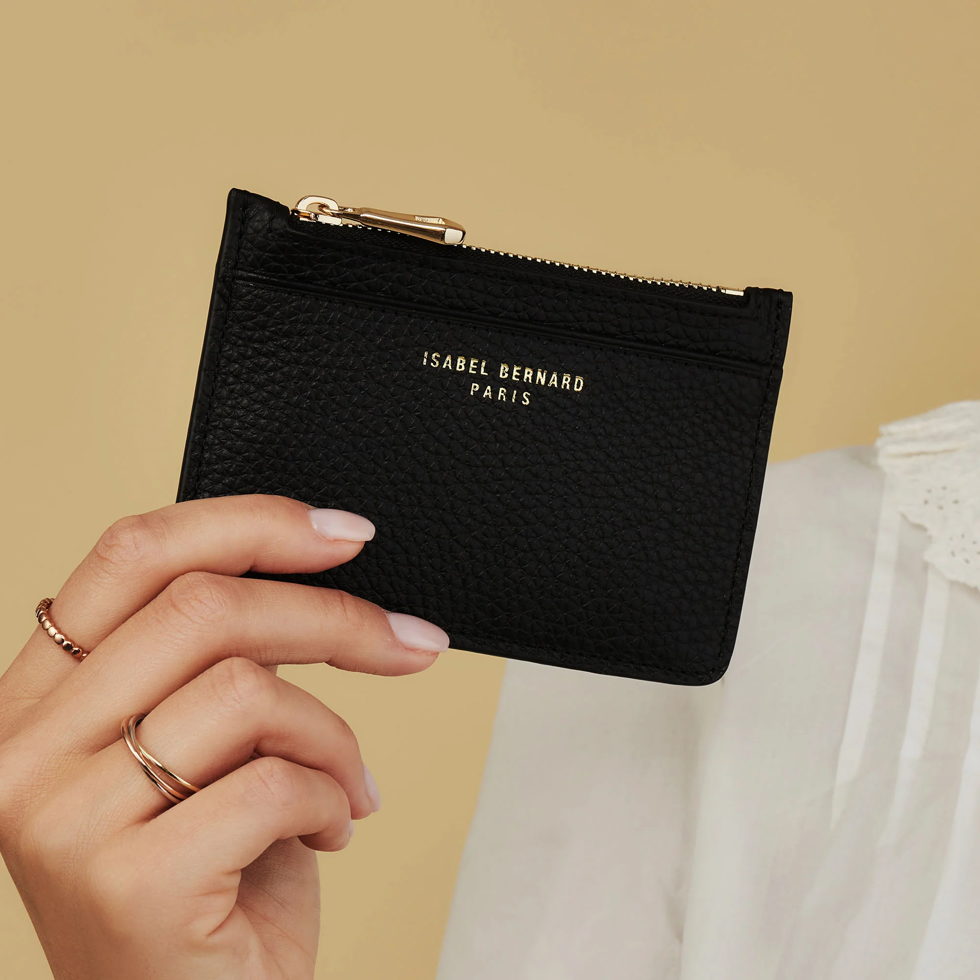 Isabel Bernard Honoré Aveline Black Leather Card Holder made of Calfskin IB27016 - Image 2