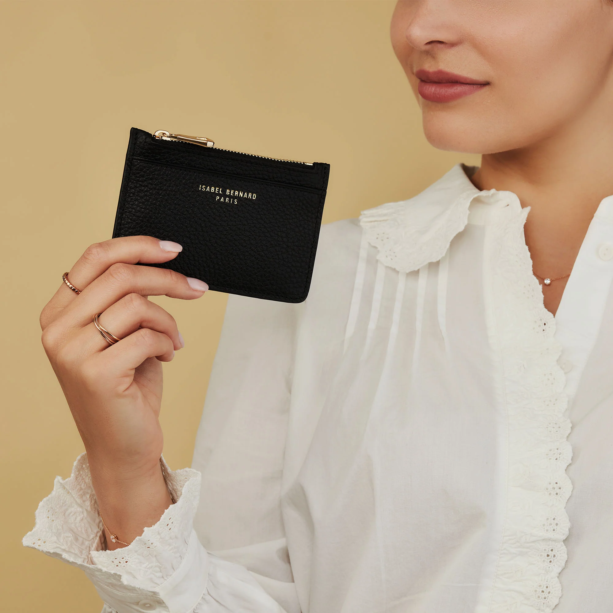 Isabel Bernard Honoré Aveline Black Leather Card Holder made of Calfskin IB27016 - Image 4
