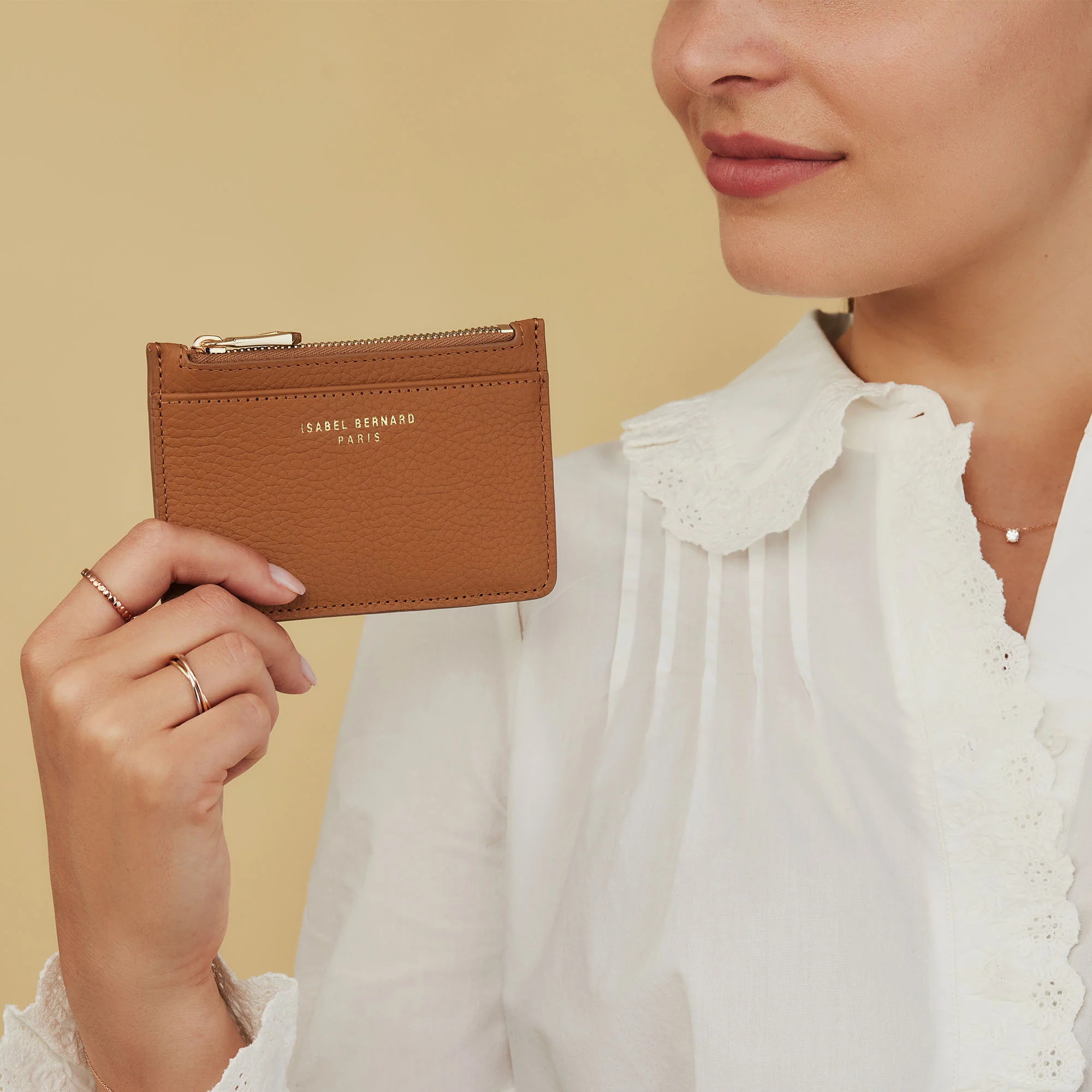 Isabel Bernard Honoré Aveline camel Leather Card Holder made of Calfskin IB27020 - Image 4