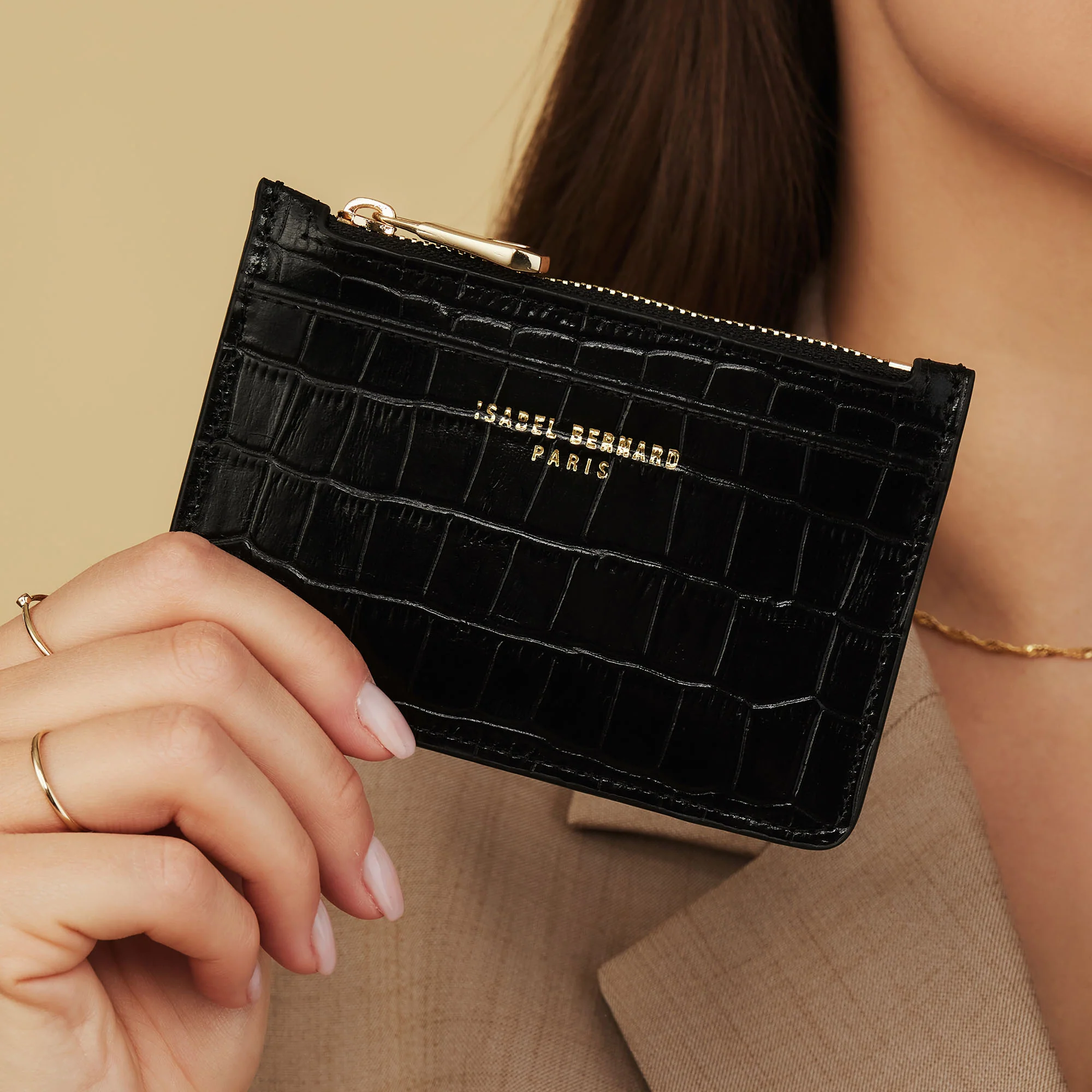 Isabel Bernard Honoré Aveline croco Black Leather Card Holder made of Calfskin IB27018 - Image 2