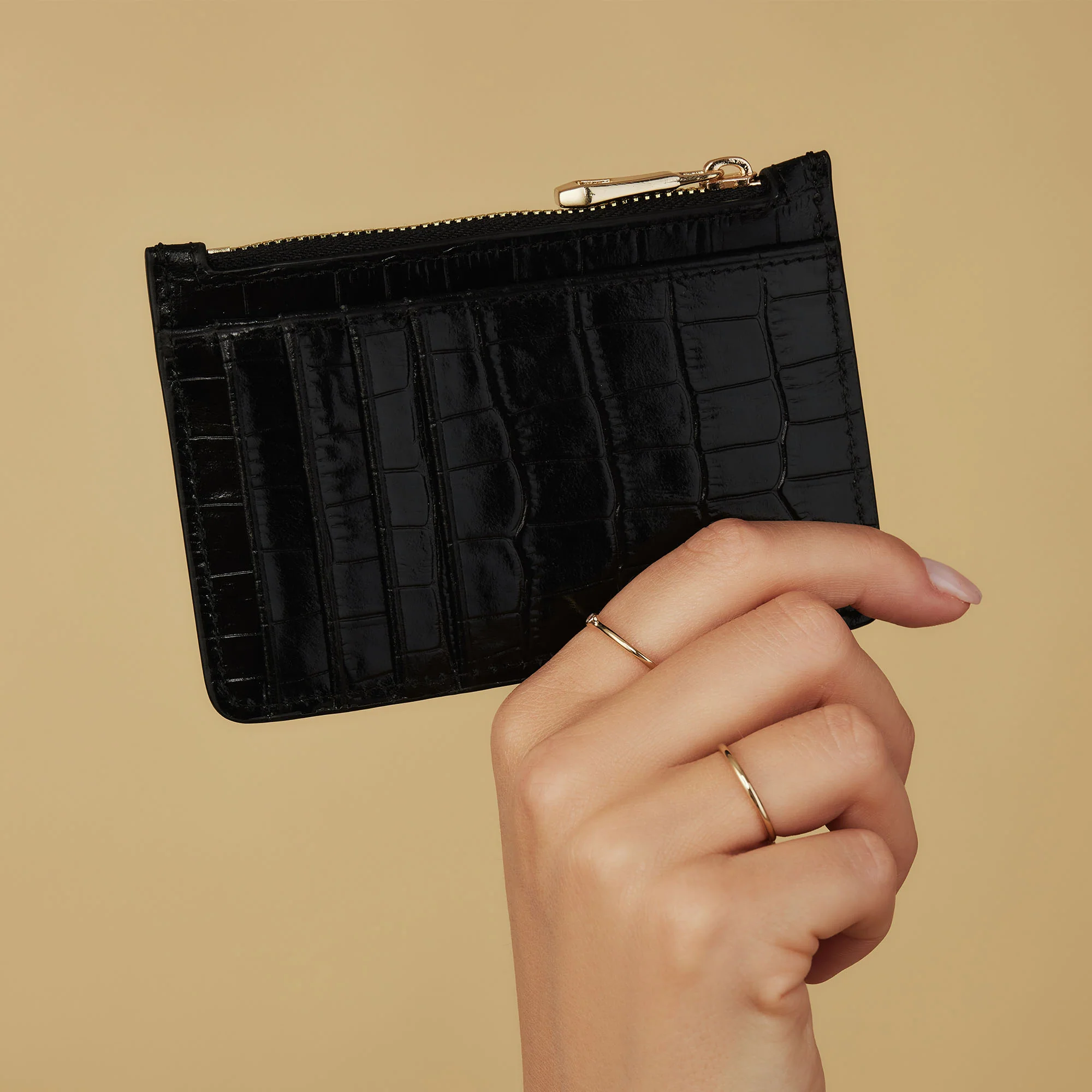Isabel Bernard Honoré Aveline croco Black Leather Card Holder made of Calfskin IB27018 - Image 3