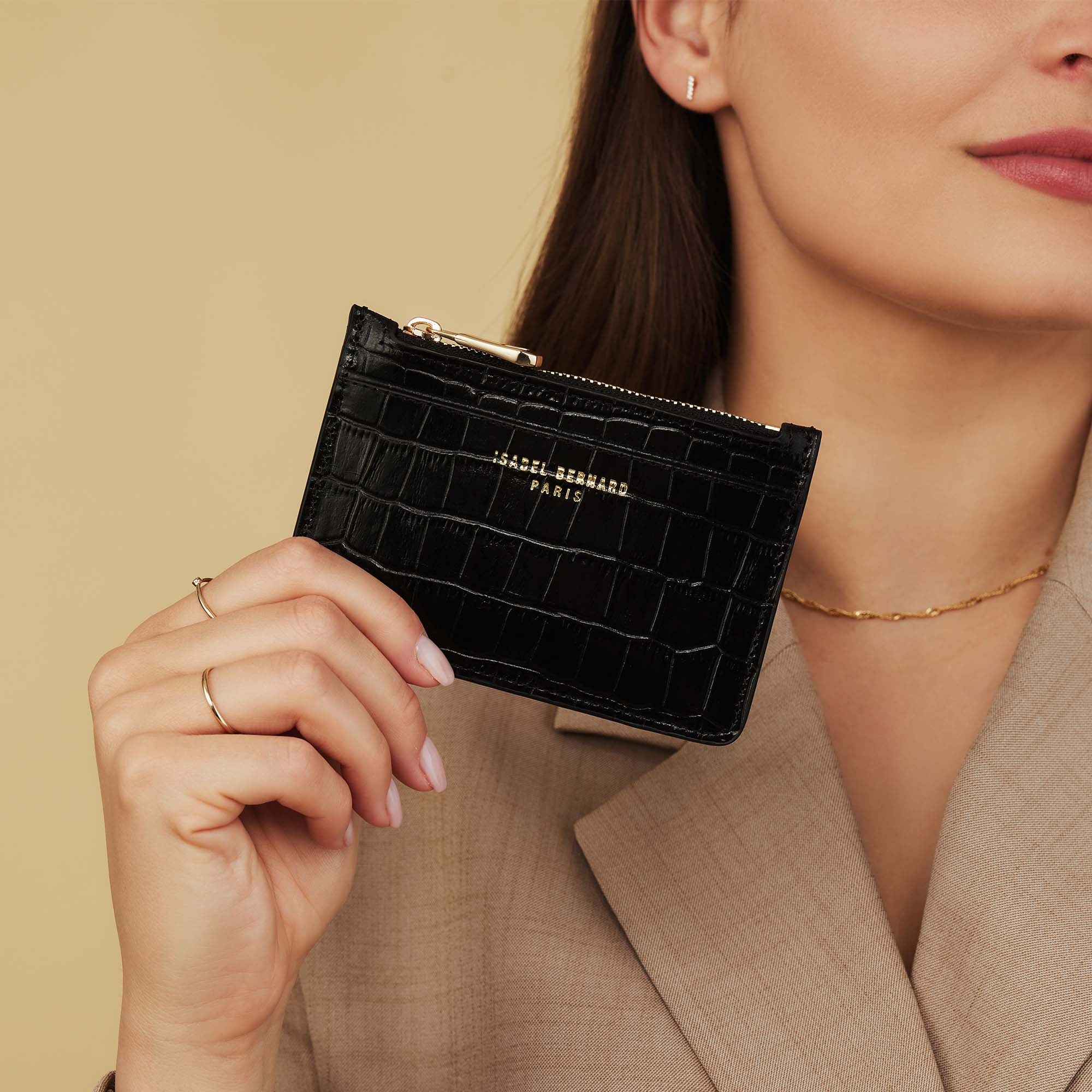 Isabel Bernard Honoré Aveline croco Black Leather Card Holder made of Calfskin IB27018 - Image 4