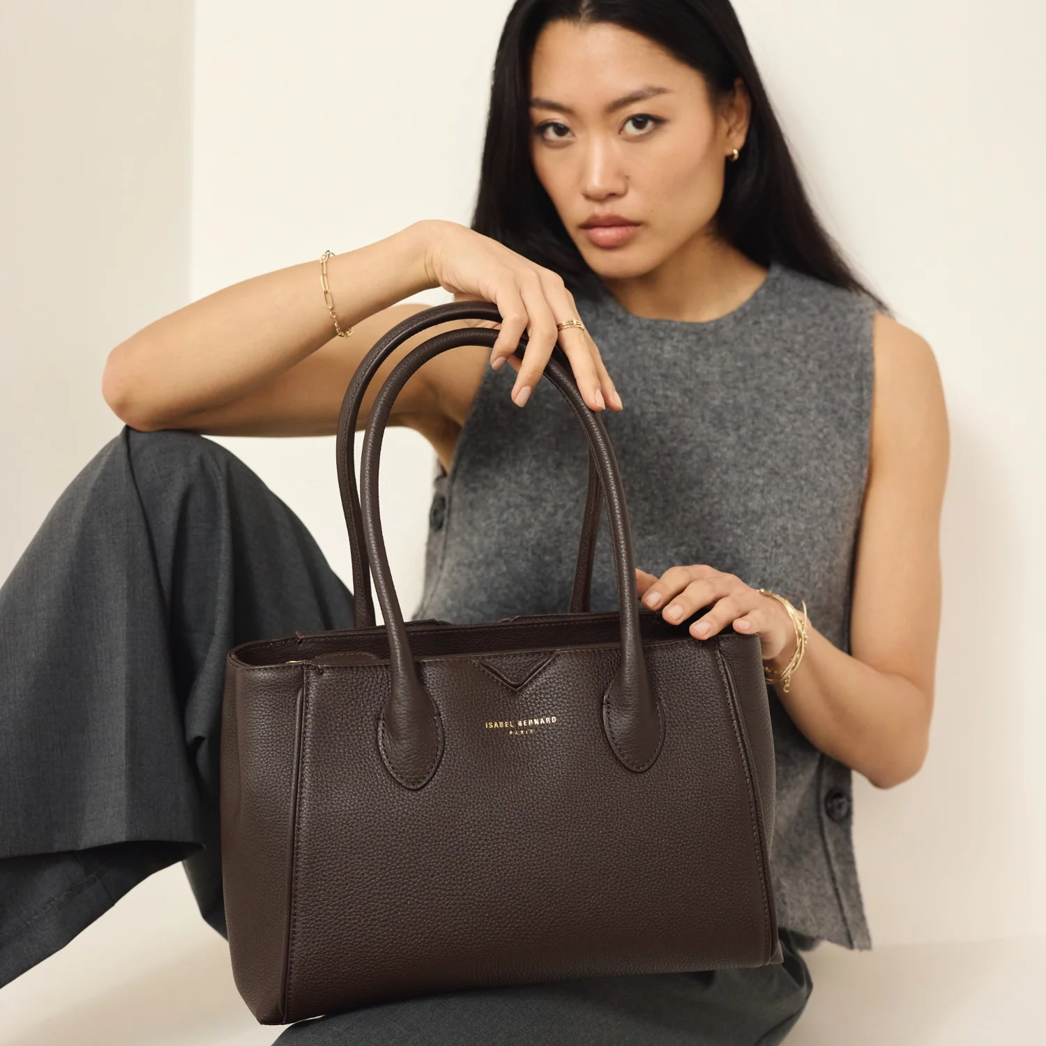 Isabel Bernard Honoré Cloe brown calfskin leather handbag IB25091 - Image 3