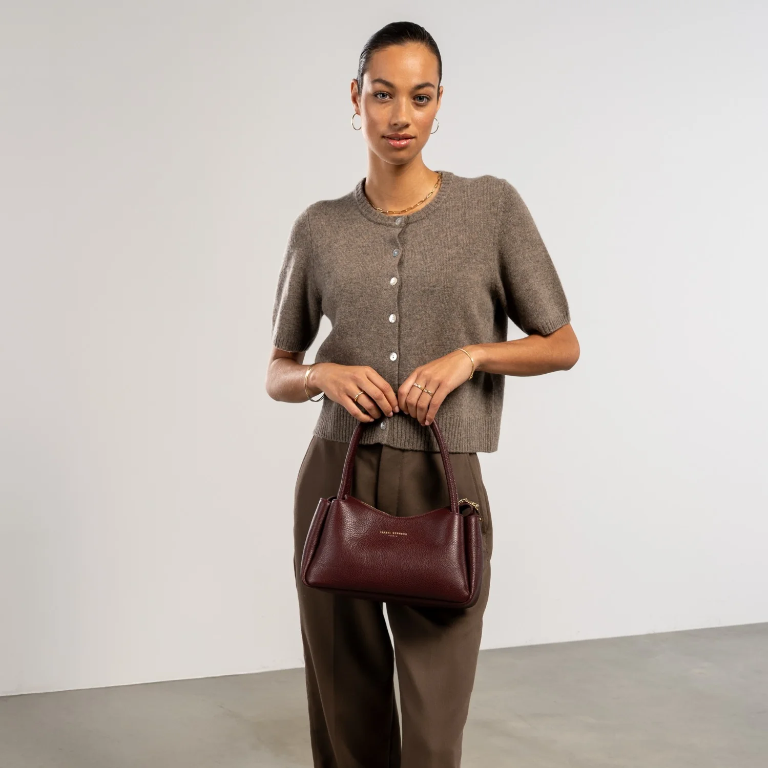 Isabel Bernard Honoré Eve Burgundy Calfskin Leather handbag IB21133-052 - Image 2